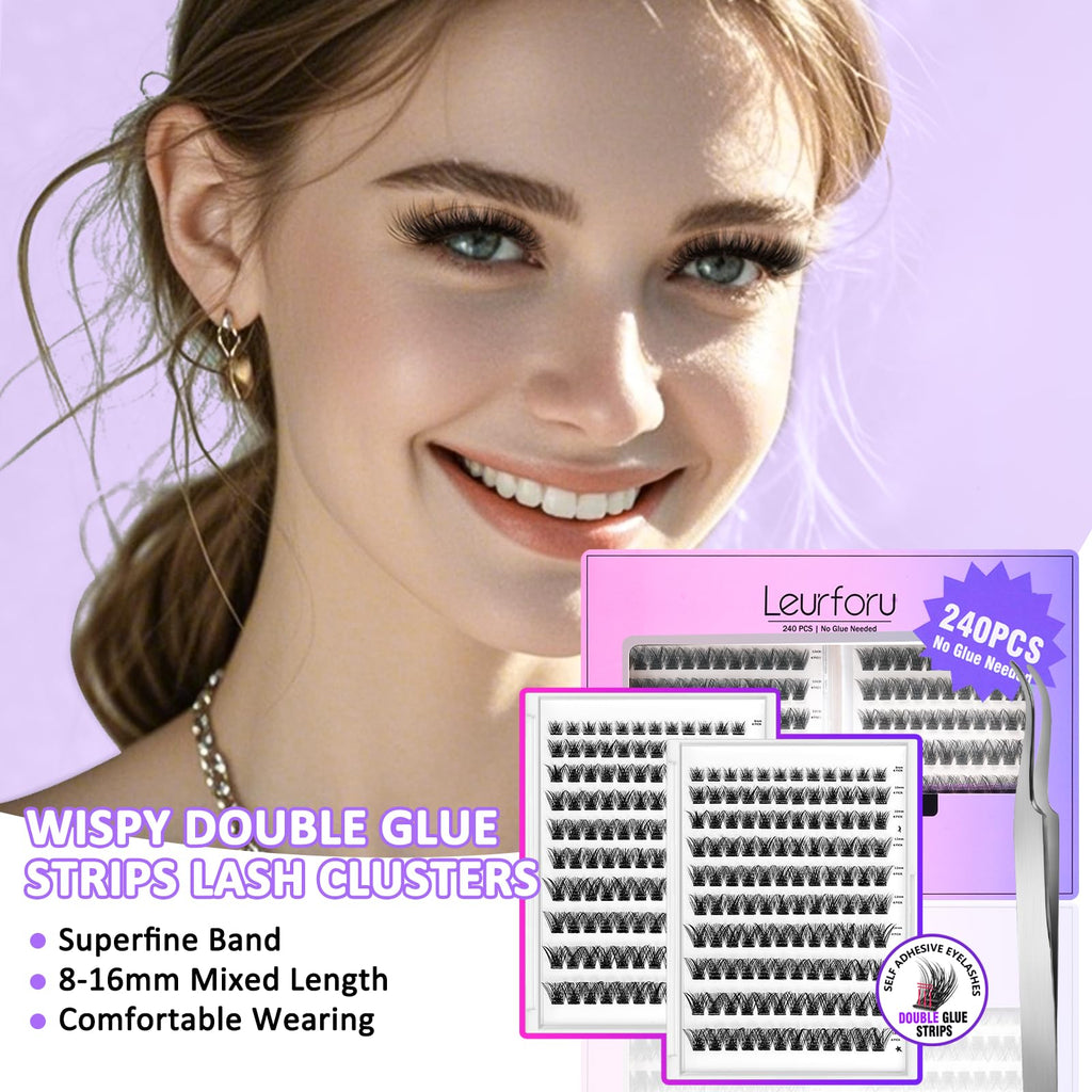Leurforu Self-Adhesive Eyelash Clusters Kit – 240 Pcs, No Glue Needed