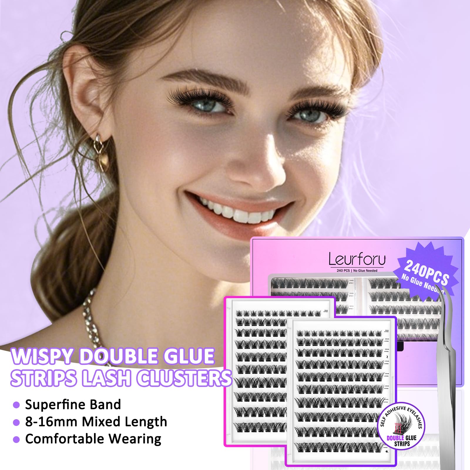 Leurforu Self-Adhesive Eyelash Clusters Kit – 240 Pcs, No Glue Needed