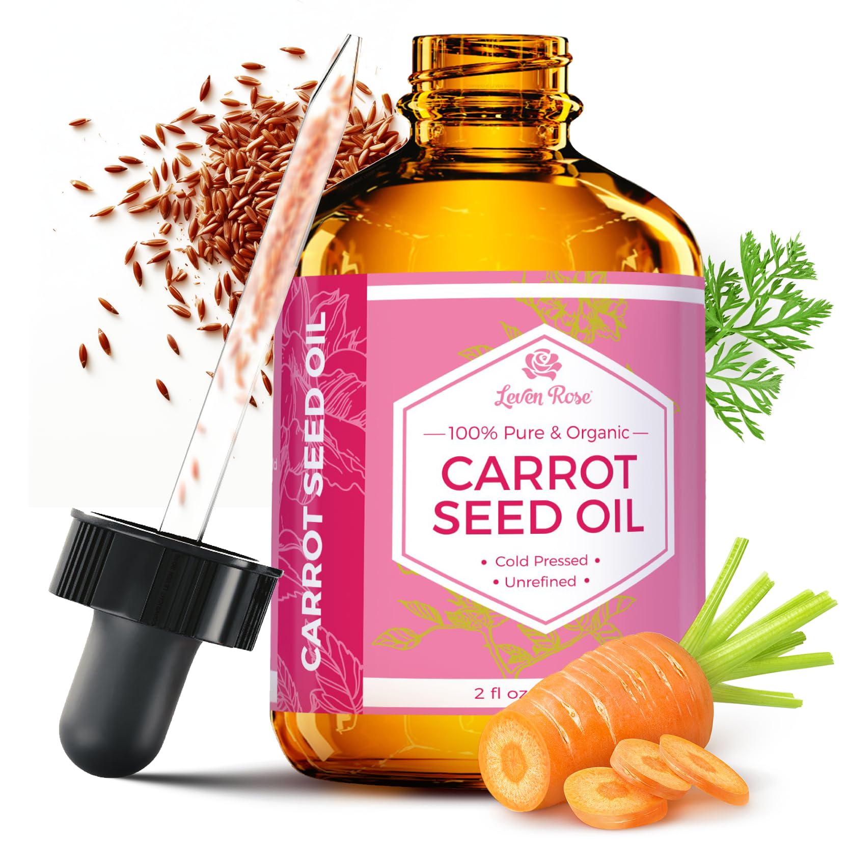 Leven Rose Carrot Seed Oil – 100% Pure Cold-Pressed Oil, 2 oz