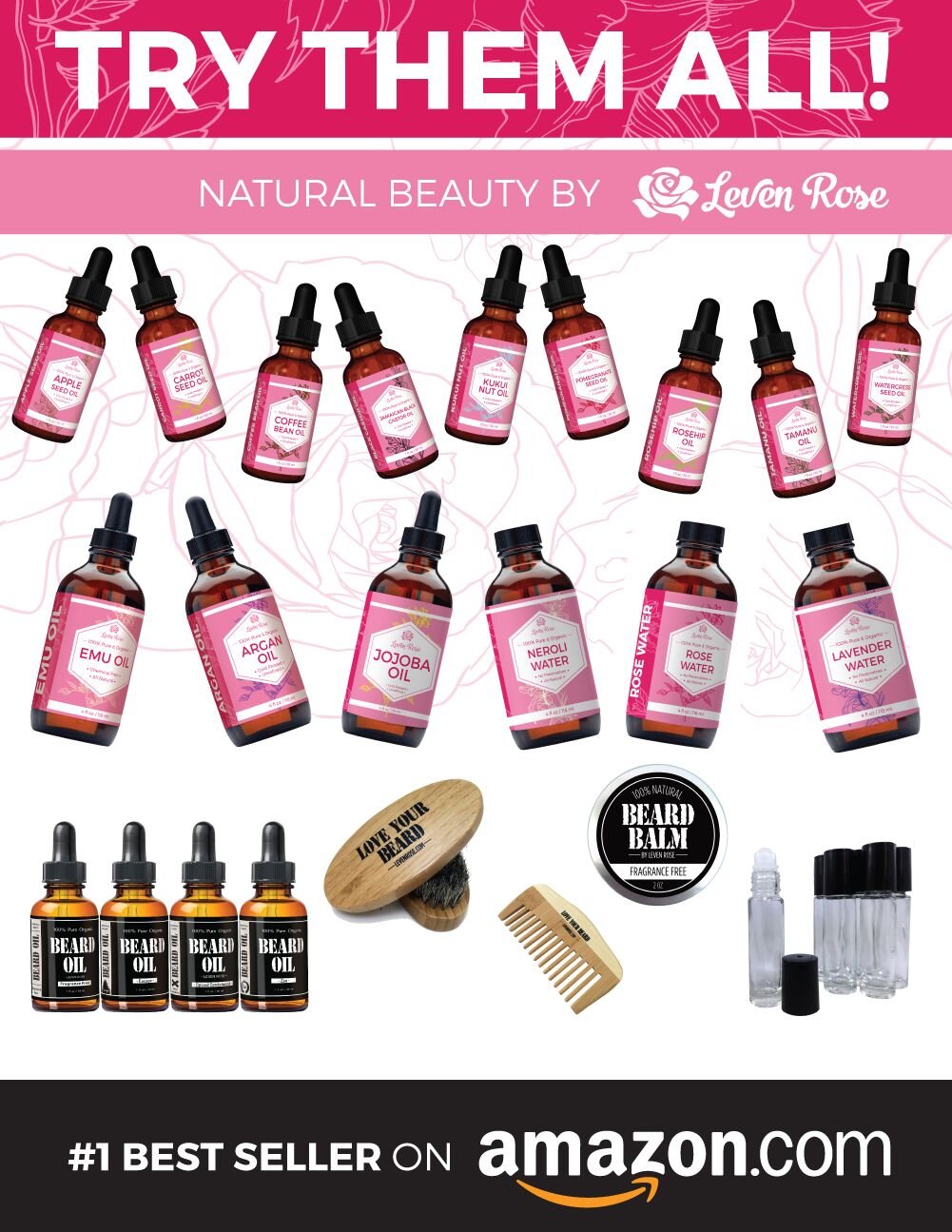 Leven Rose Carrot Seed Oil – Pure Unrefined Cold-Pressed Moisturizer for Hair, Skin & Nails (1 oz)