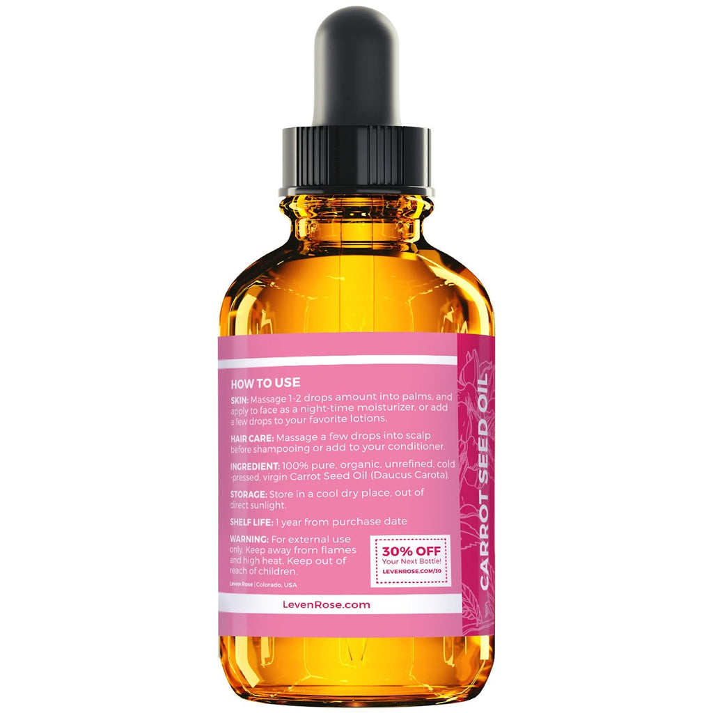 Leven Rose Carrot Seed Oil – Pure Unrefined Cold-Pressed Moisturizer for Hair, Skin & Nails (1 oz)
