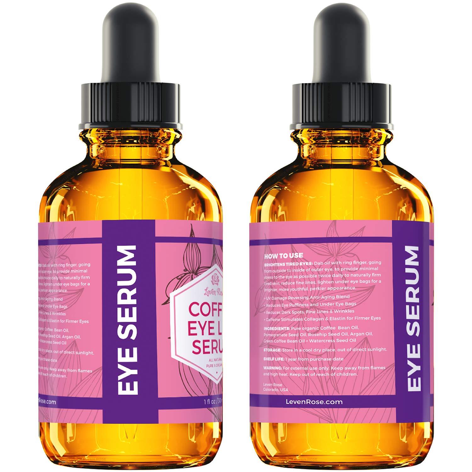 Leven Rose Coffee Oil Caffeine Serum for Eyes – Organic Under-Eye Serum