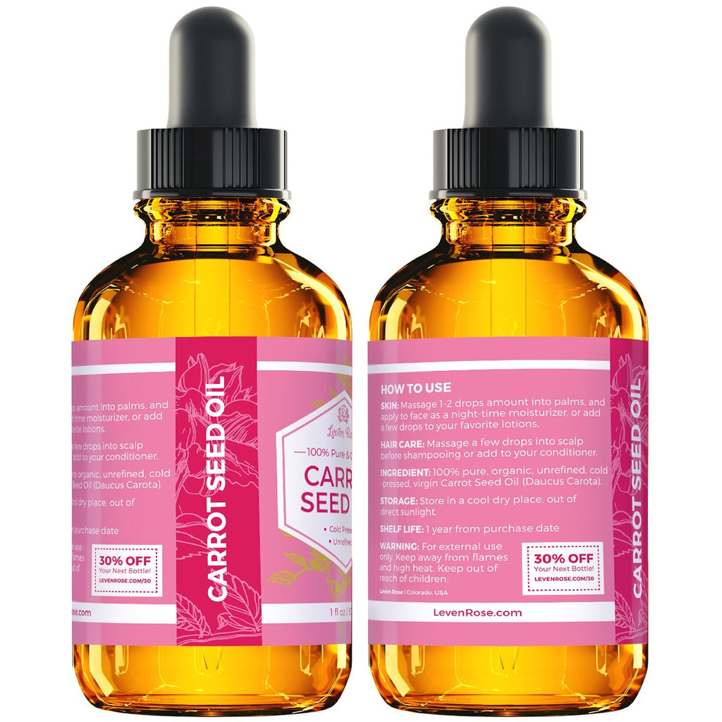 Leven Rose Carrot Seed Oil – Pure Unrefined Cold-Pressed Moisturizer for Hair, Skin & Nails (1 oz)