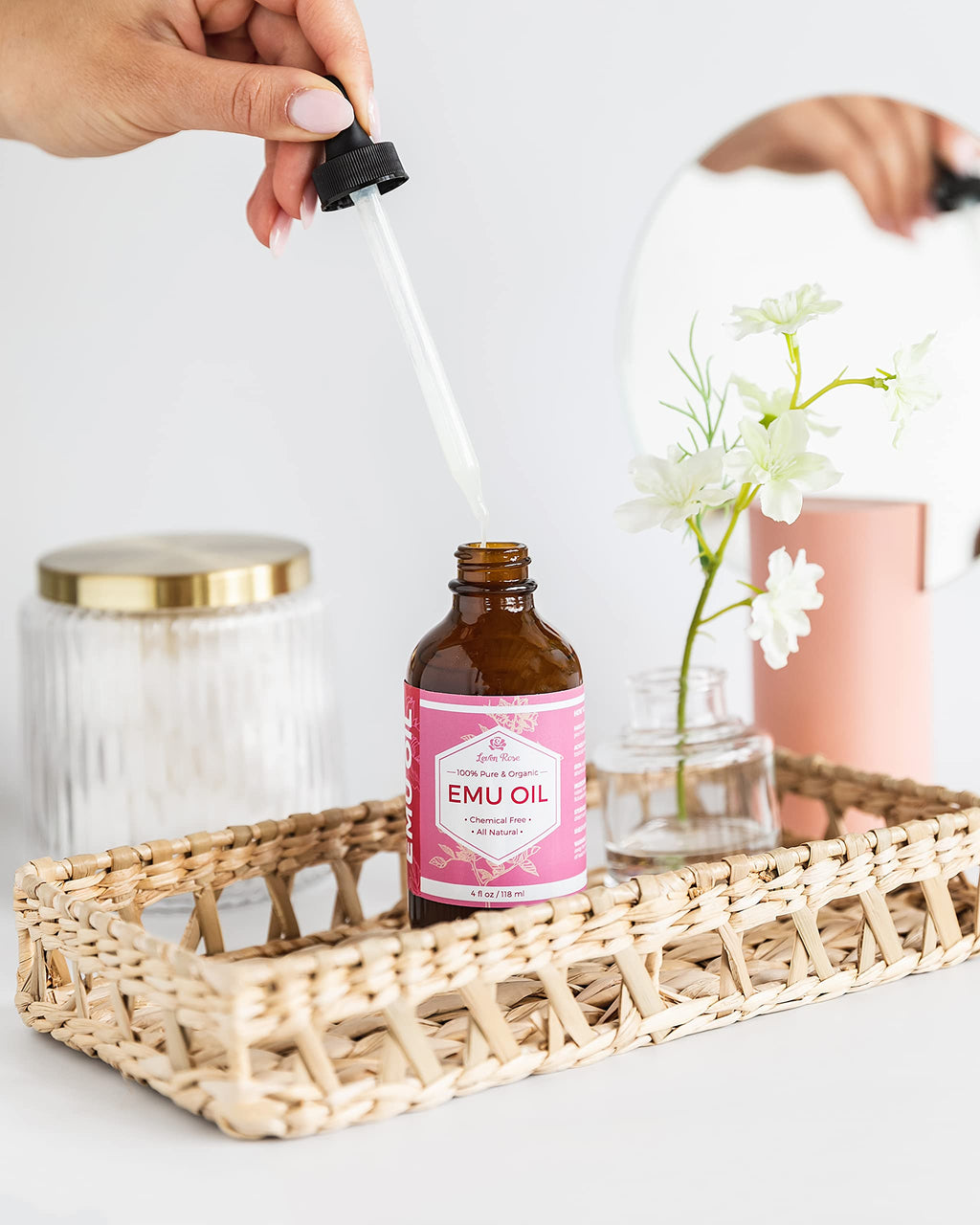 Leven Rose Emu Oil, 100% Pure – 4 oz Skin & Hair Moisturizer with Pipette