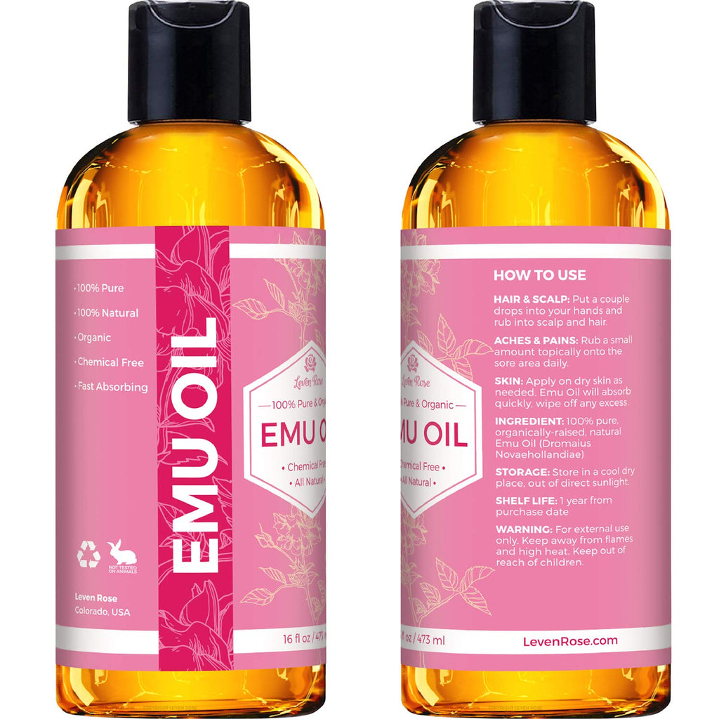 Leven Rose Emu Oil 100% Pure – 16 oz Natural Scar Minimizer & Anti‑Aging Moisturizer