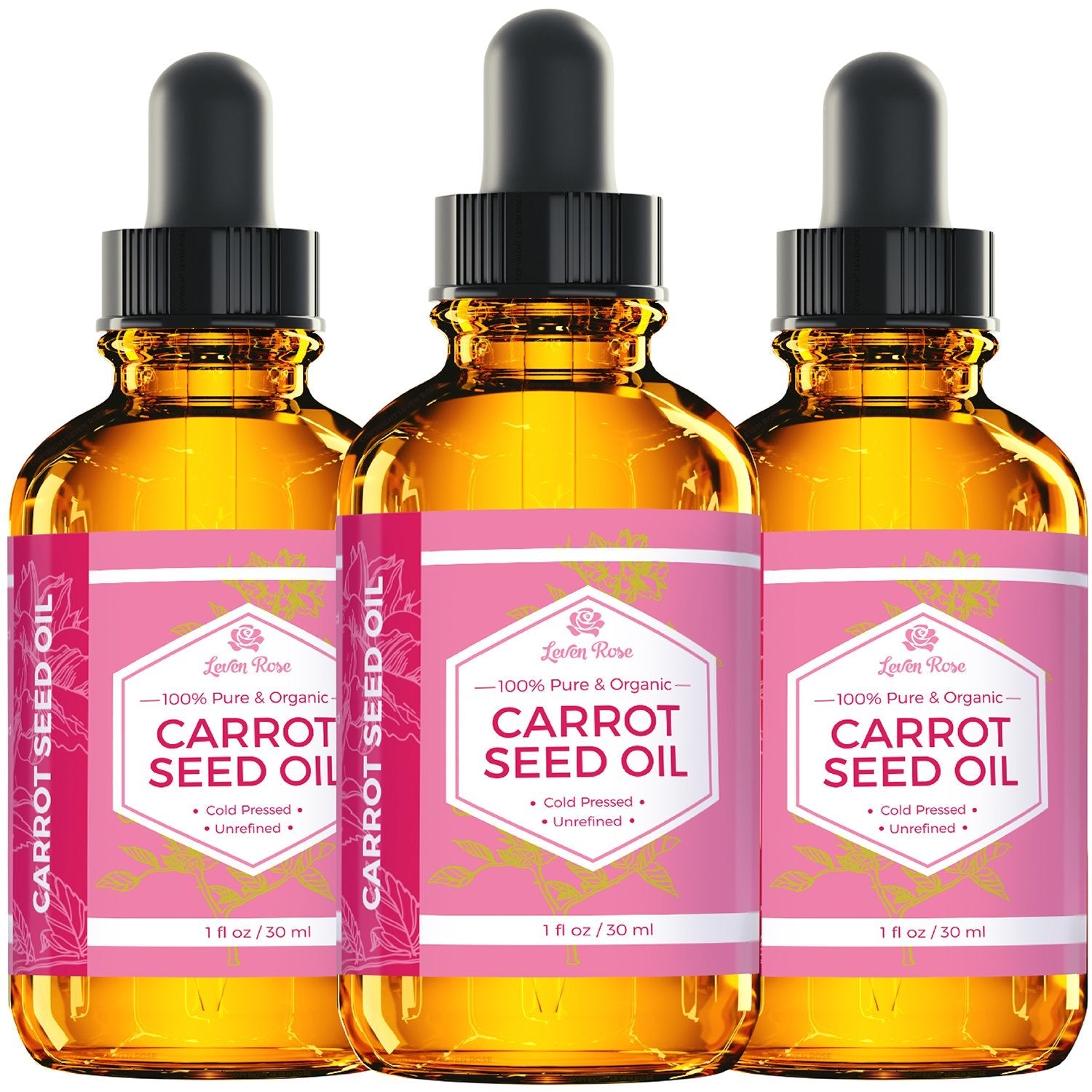 Leven Rose Carrot Seed Oil – Pure Unrefined Cold-Pressed Moisturizer for Hair, Skin & Nails (1 oz)