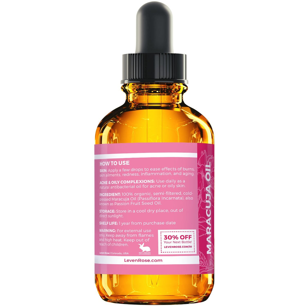 Leven Rose Maracuja Oil | 100% Pure Passion Fruit Seed Oil for Skin, Hair & Nails | 1 oz
