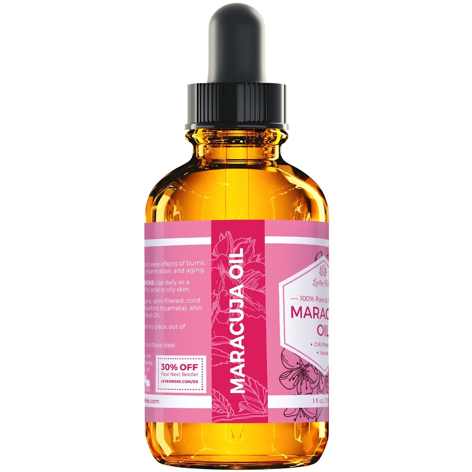 Leven Rose Maracuja Oil | 100% Pure Passion Fruit Seed Oil for Skin, Hair & Nails | 1 oz