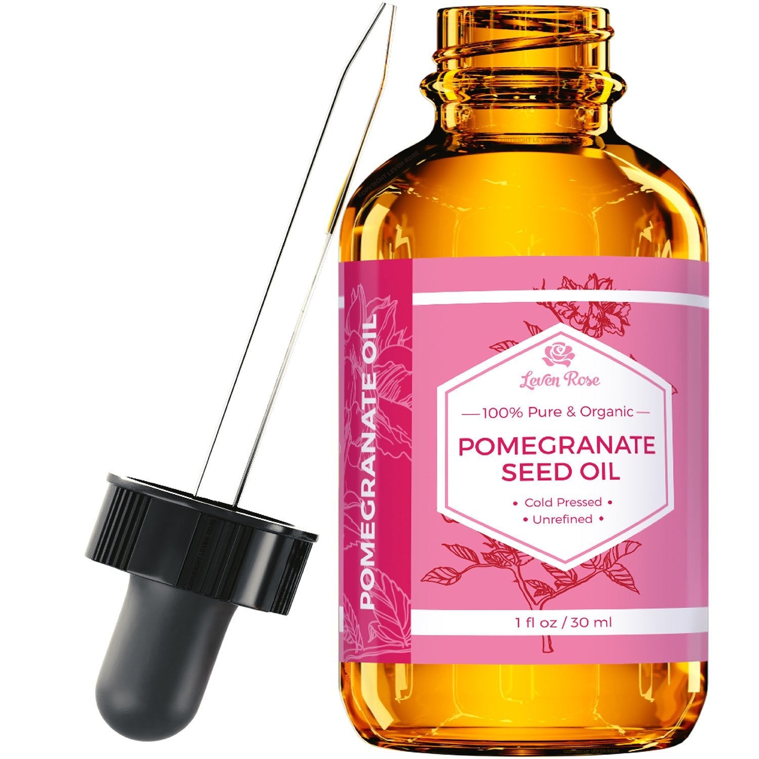 Leven Rose Pomegranate Seed Oil – 100% Pure, Unrefined, Cold-Pressed Moisturizer (1 oz)
