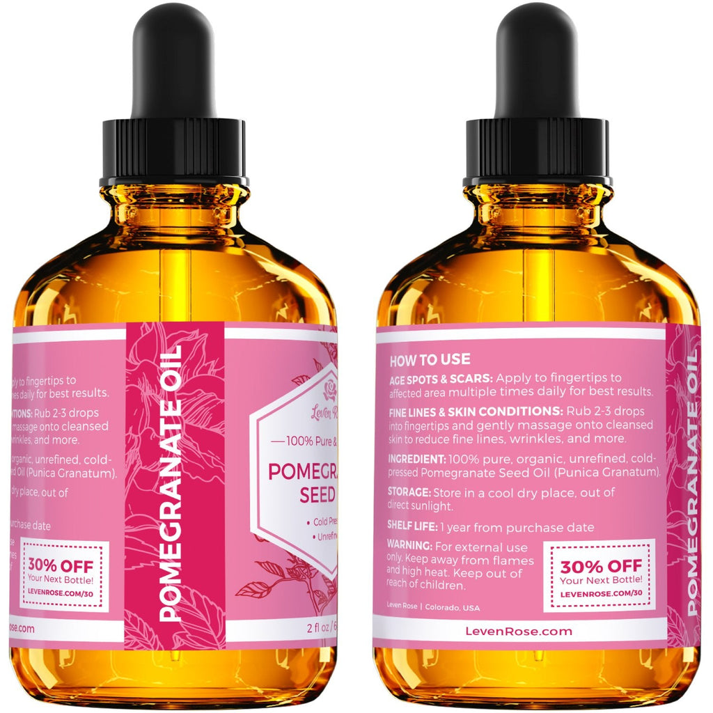 Leven Rose Pomegranate Seed Oil – 100% Pure, Cold-Pressed Moisturizer for Hair, Skin & Nails (2 oz)