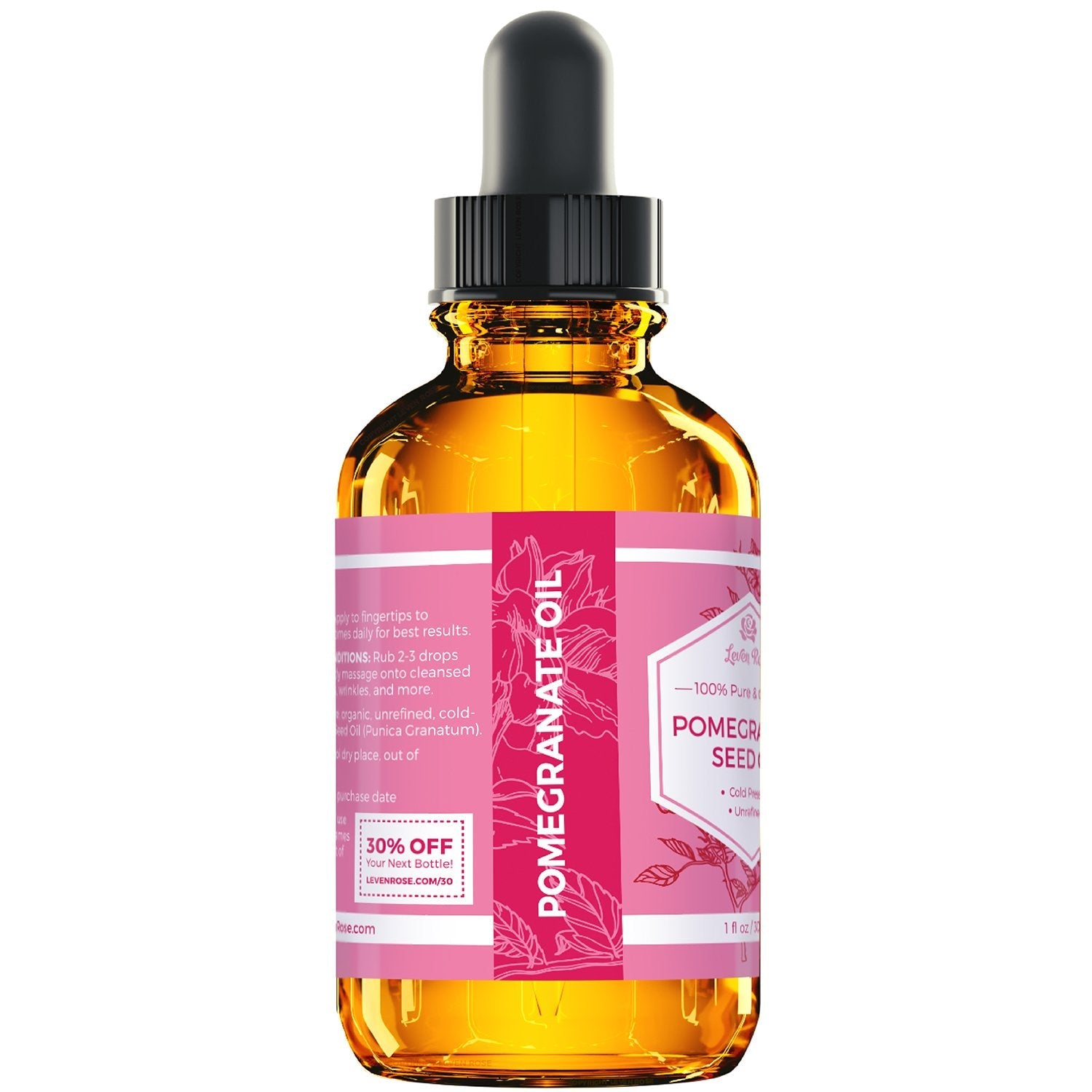Leven Rose Pomegranate Seed Oil – 100% Pure, Unrefined, Cold-Pressed Moisturizer (1 oz)