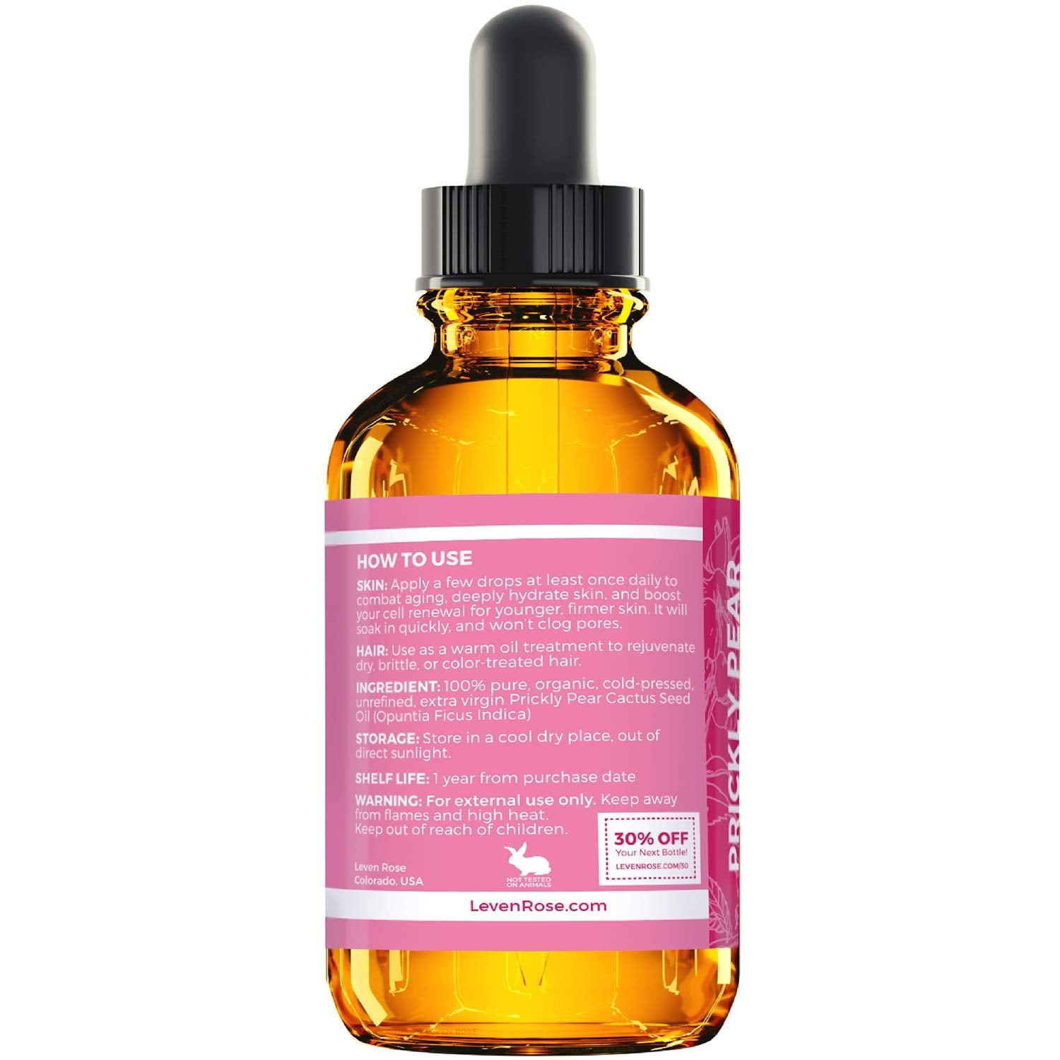 Leven Rose Prickly Pear Seed Oil – 100% Pure Organic Barbary Fig Oil, Cold-Pressed, 1 oz