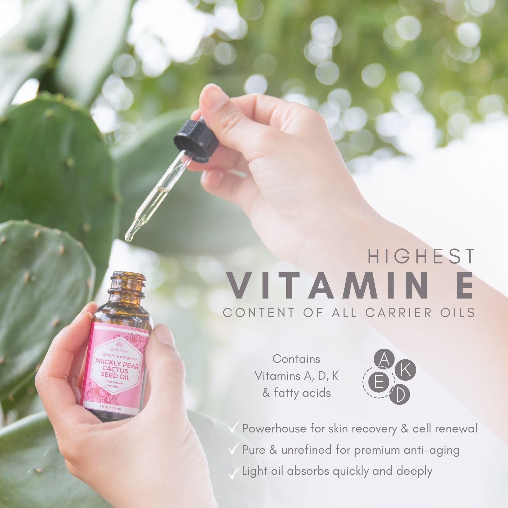 Leven Rose Prickly Pear Seed Oil – 100% Pure Organic Barbary Fig Oil, Cold-Pressed, 1 oz