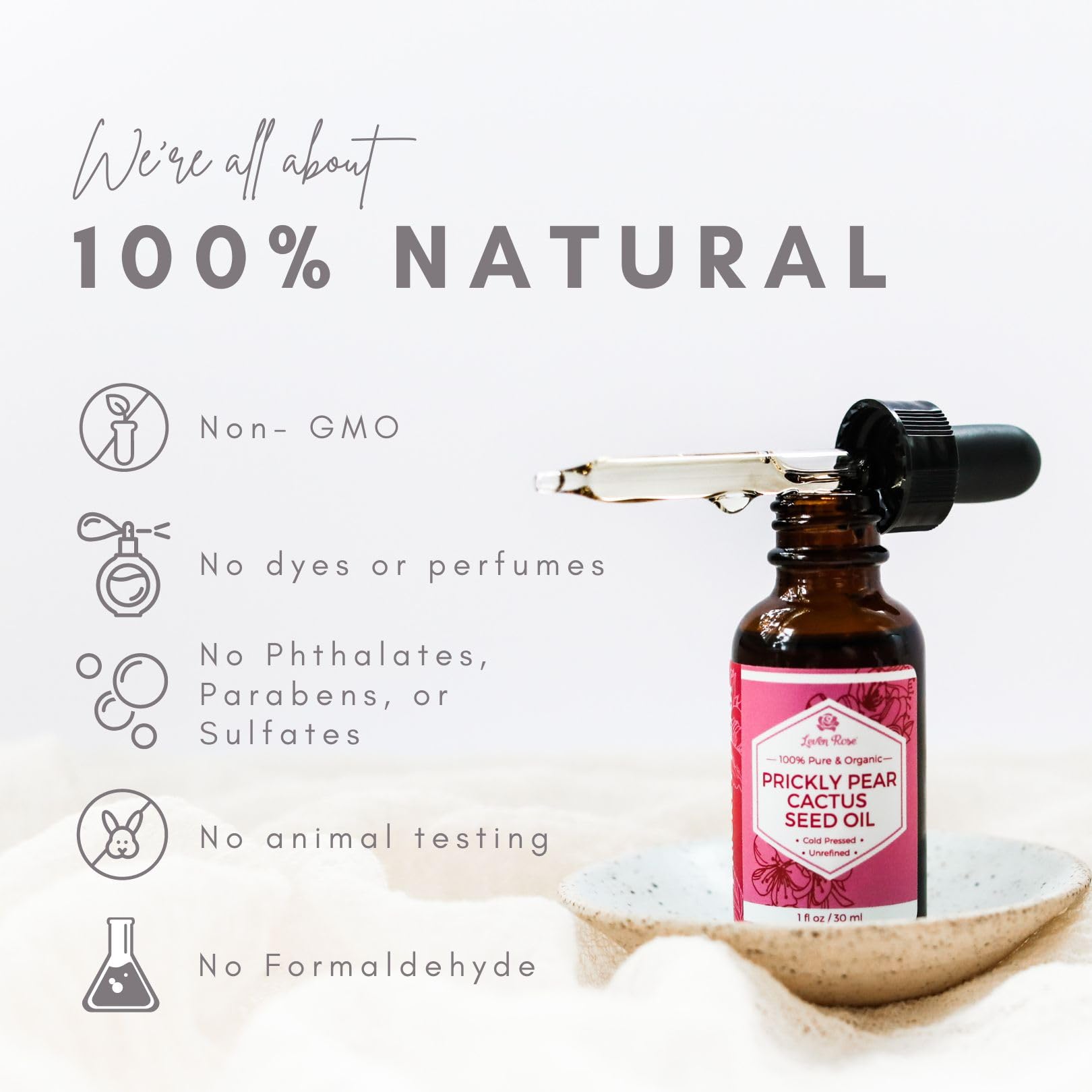 Leven Rose Prickly Pear Seed Oil – 100% Pure Organic Barbary Fig Oil, Cold-Pressed, 1 oz
