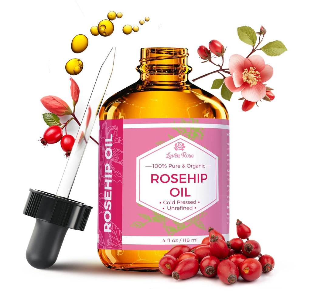 Leven Rose Rosehip Seed Oil for Face – 4 oz, Pure Unrefined Cold-Pressed Rosehip Oil for Skin, Hair & Nails