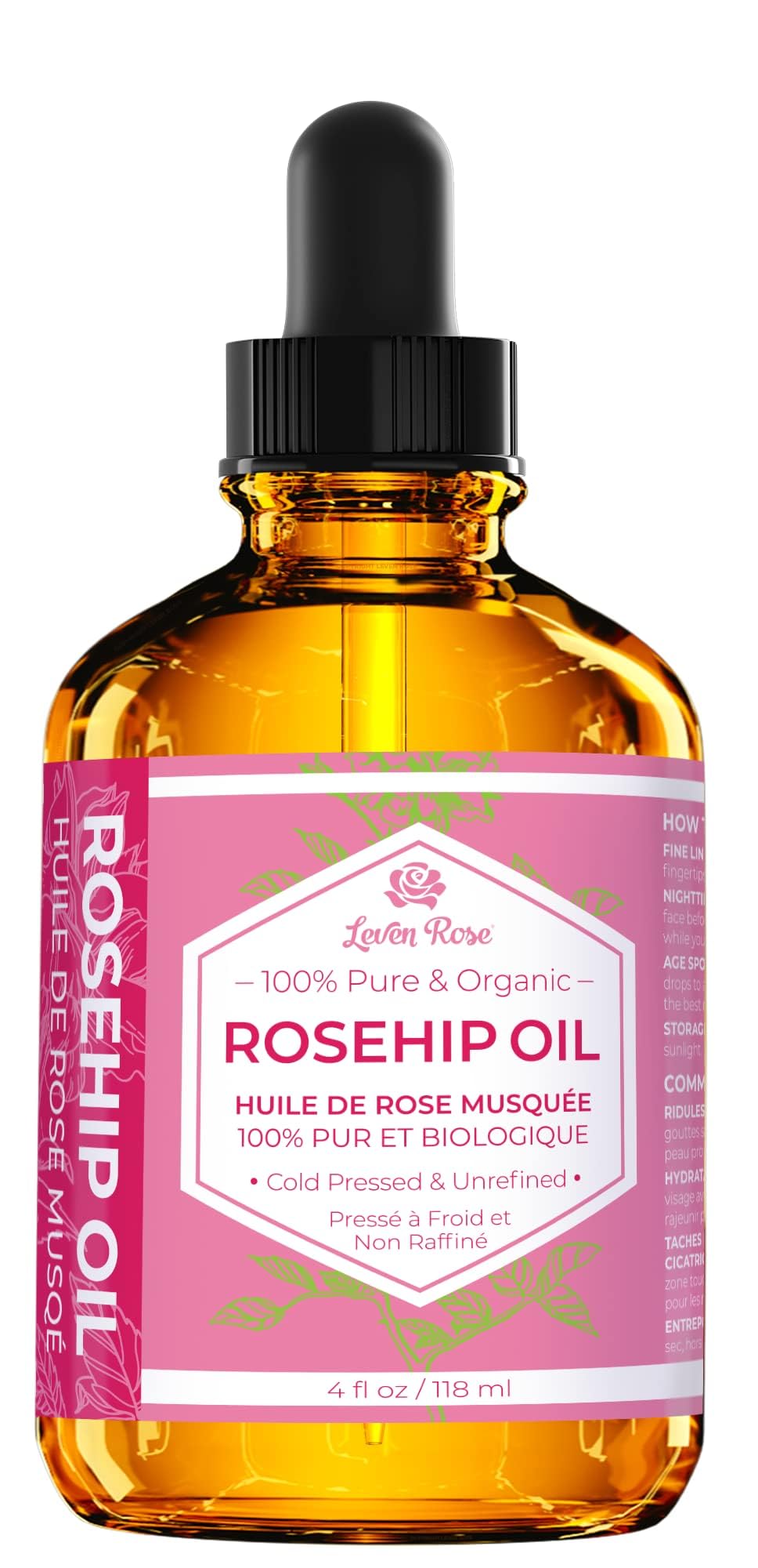Leven Rose Rosehip Seed Oil for Face – 1 oz Pure, Unrefined, Cold-Pressed