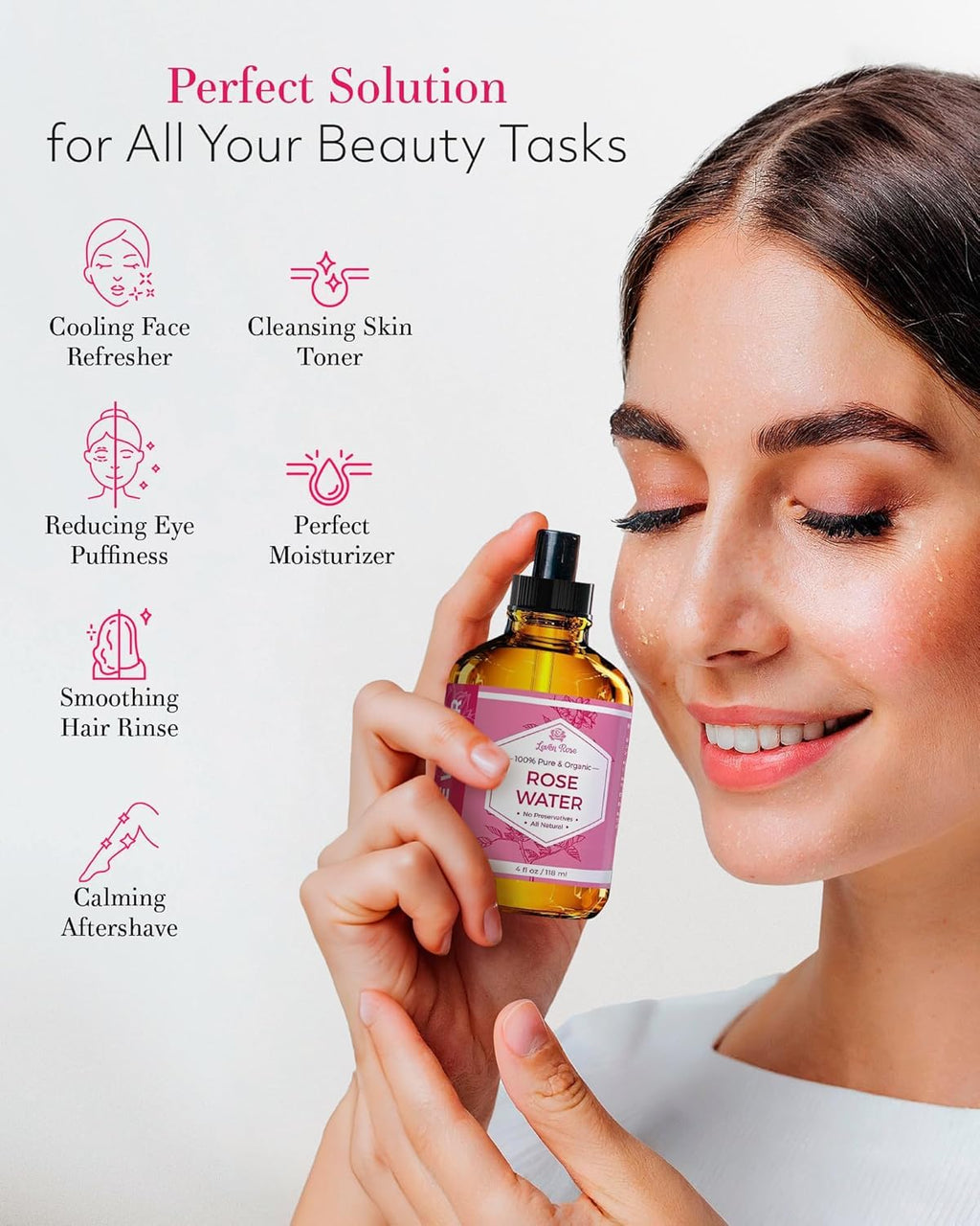 Leven Rose Rose Water Spray – Pure Moroccan Rosewater Hydrosol, 4 oz