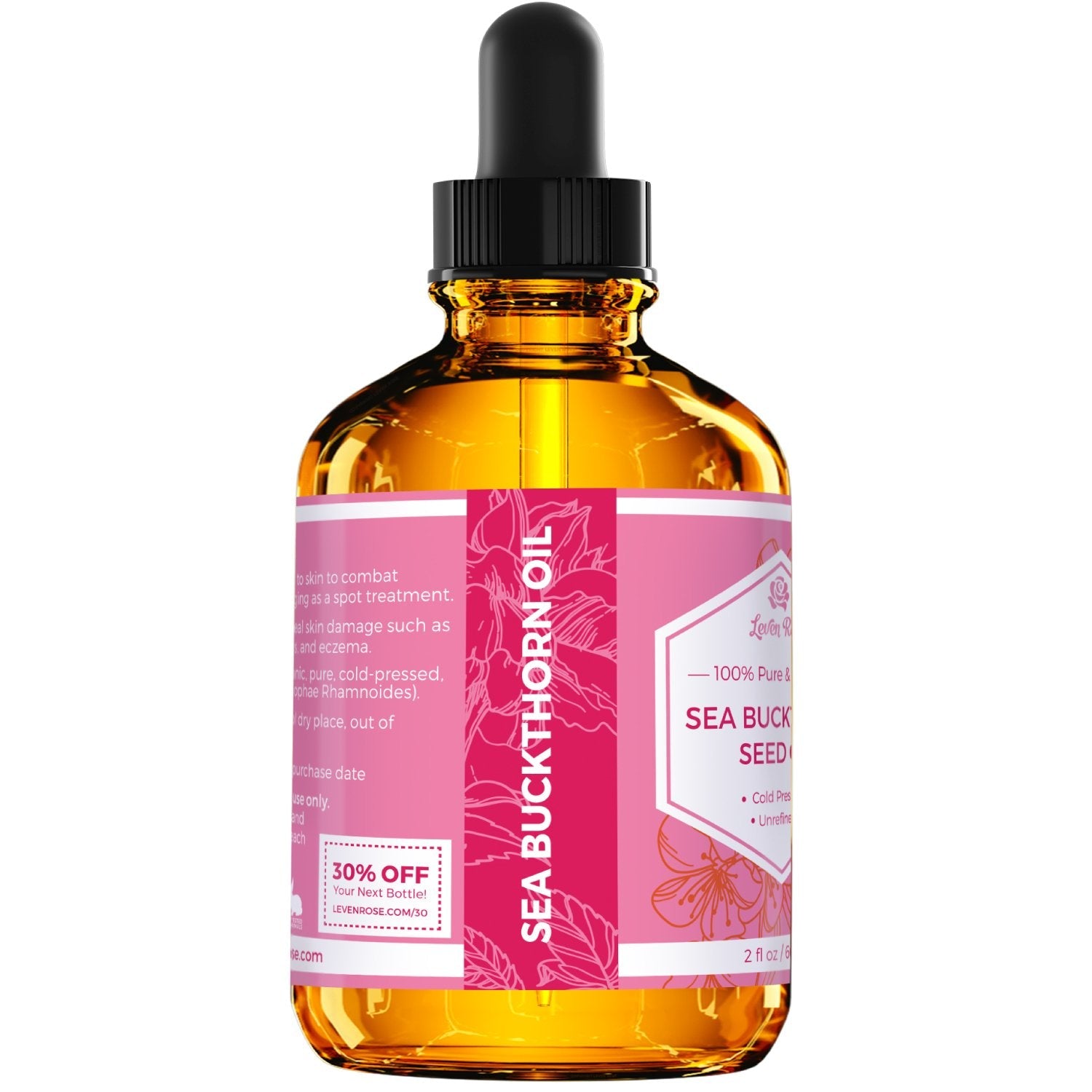 Leven Rose Sea Buckthorn Seed Oil – 100% Pure, Cold-Pressed, 2 oz