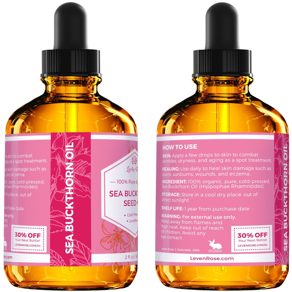 Leven Rose Sea Buckthorn Seed Oil – 100% Pure, Cold-Pressed, 2 oz
