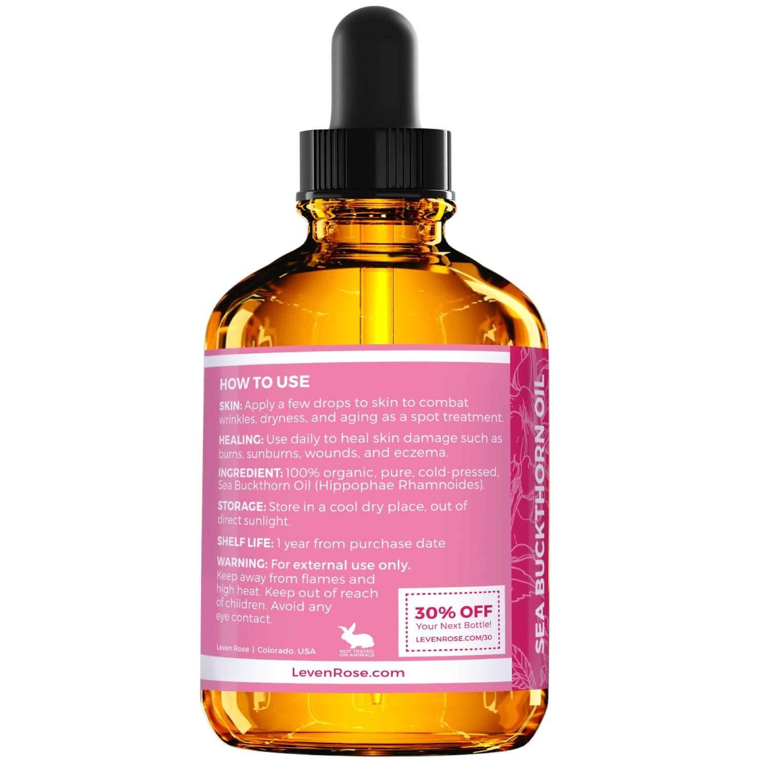 Leven Rose Sea Buckthorn Seed Oil – 100% Pure, Cold-Pressed, 2 oz