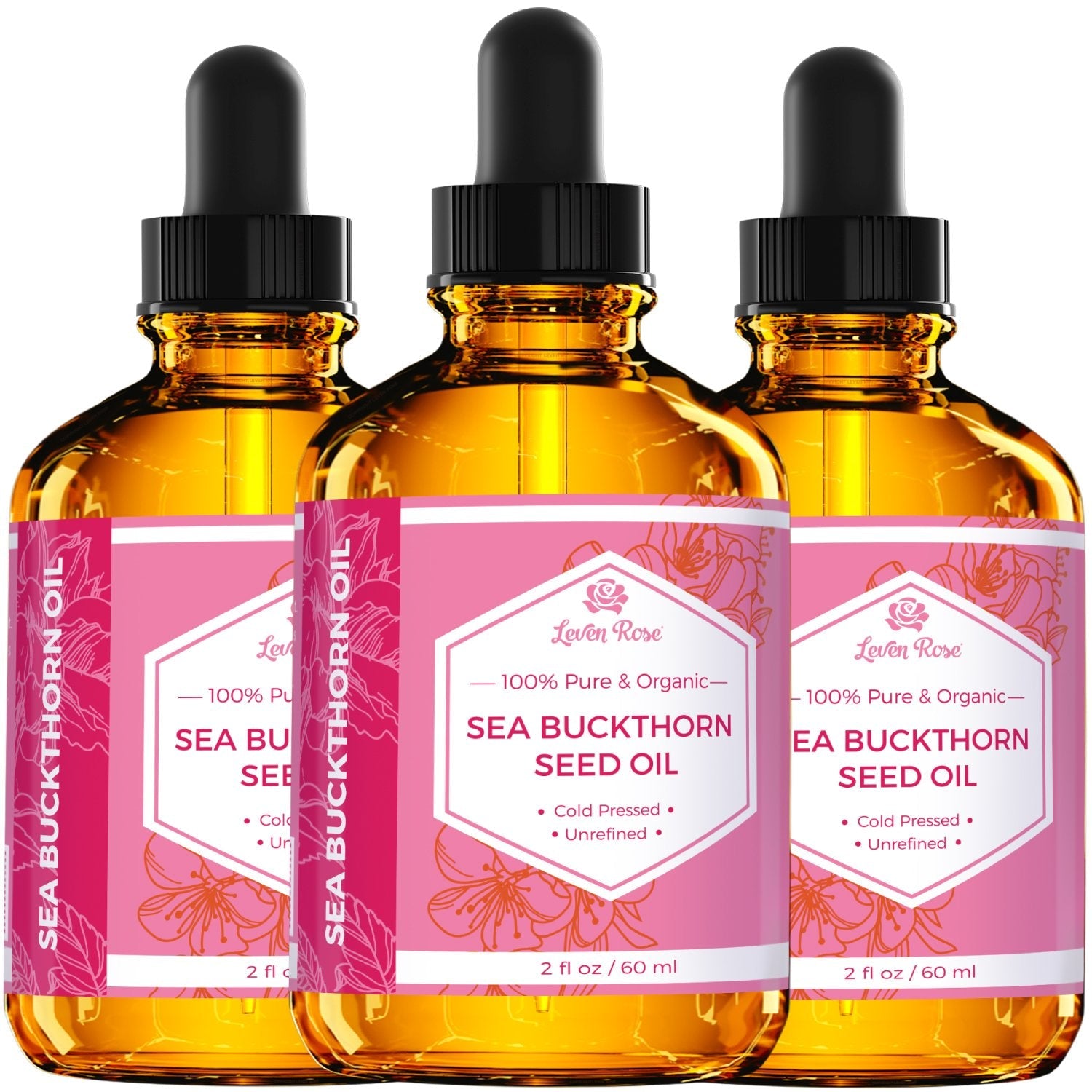 Leven Rose Sea Buckthorn Seed Oil – 100% Pure, Cold-Pressed, 2 oz