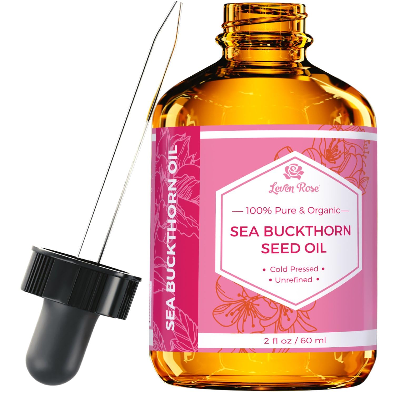 Leven Rose Sea Buckthorn Seed Oil – 100% Pure, Cold-Pressed, 2 oz