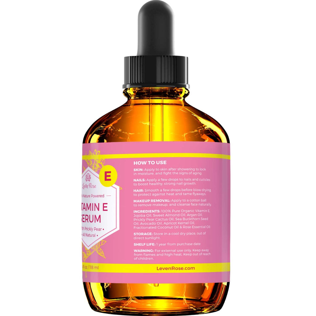 Leven Rose Vitamin E Oil Serum for Face & Skin - 4 oz Hydrating Multi-Use Oil