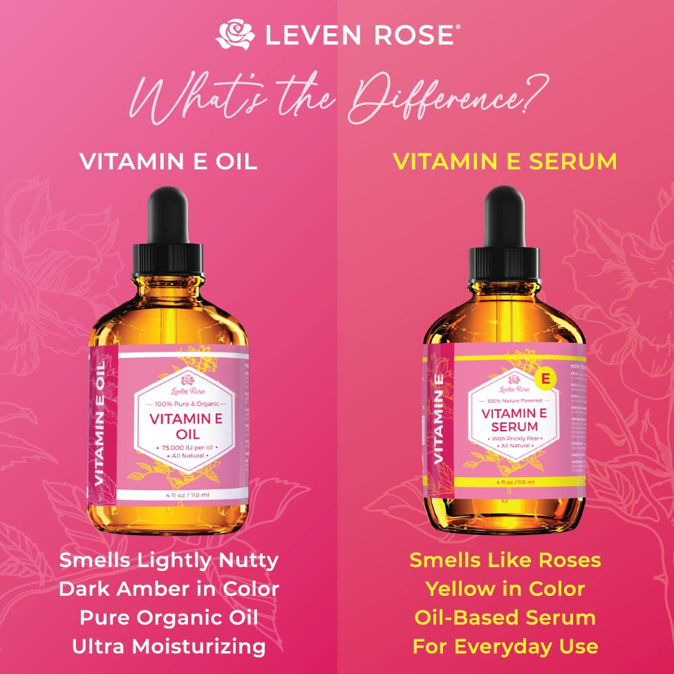 Leven Rose Vitamin E Oil Serum for Face & Skin - 4 oz Hydrating Multi-Use Oil