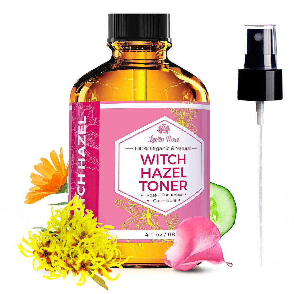 Leven Rose Witch Hazel Toner – 100% Pure Rose Water with Calendula, Cucumber & Chamomile (Alcohol-Free)