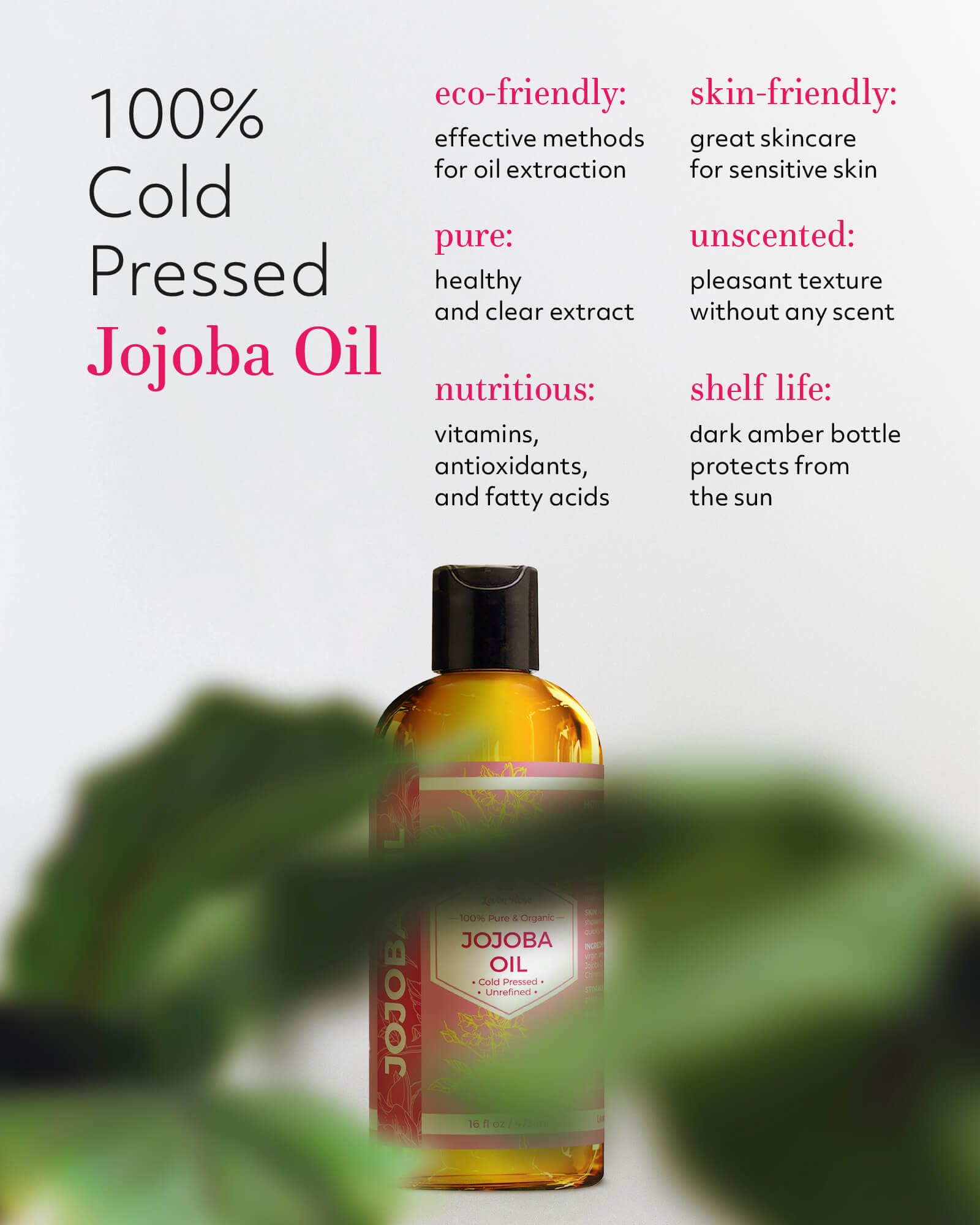 Leven Rose Jojoba Oil – Pure Cold-Pressed Moisturizer for Skin, Hair & Nails 16 oz