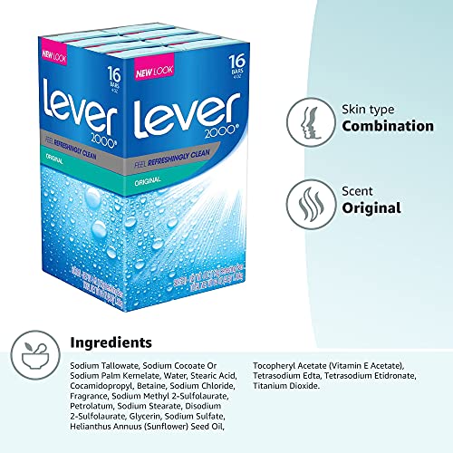 Lever 2000 Bar Soap Original – 4 oz, 16 Bar Pack | Fresh, Non-Drying Clean