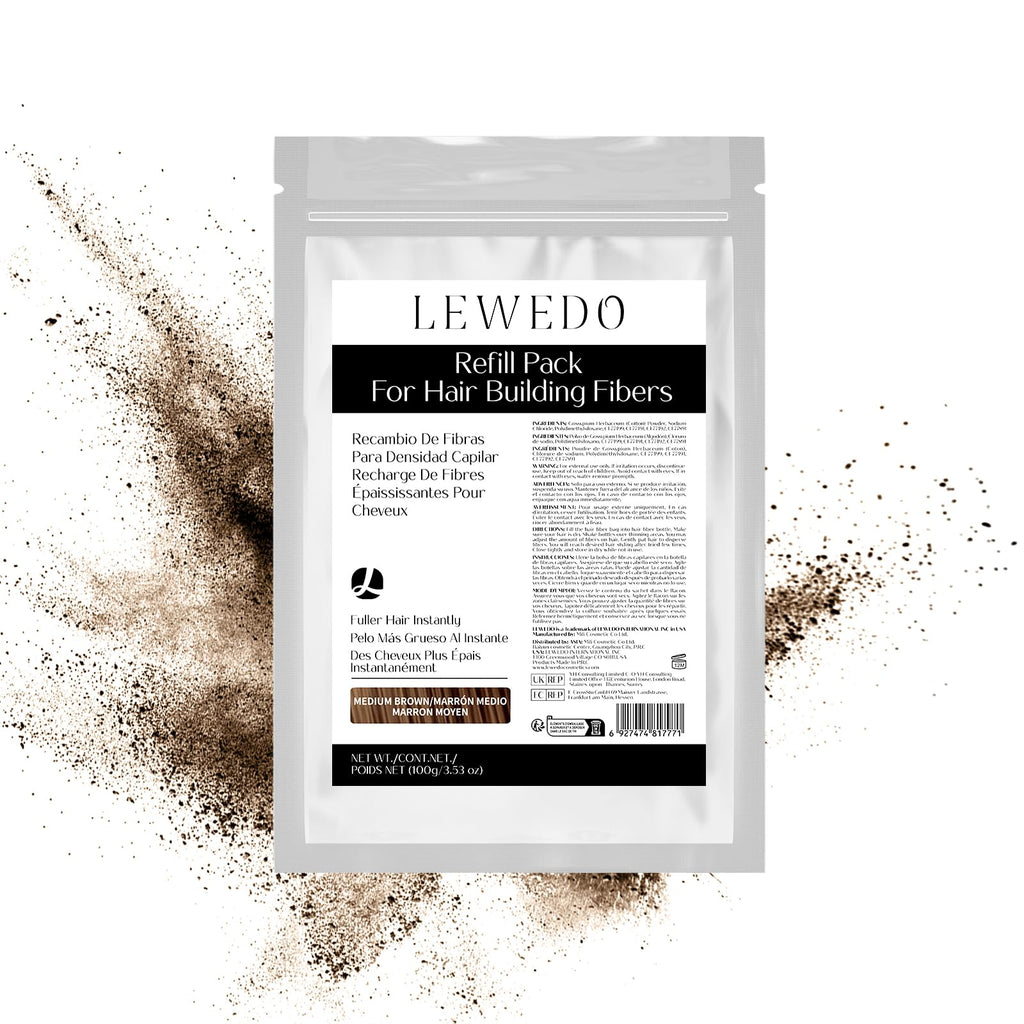 LEWEDO Hair Building Fibers Refill Pack 100g – Instant Thickening for Men & Women (Medium Brown)