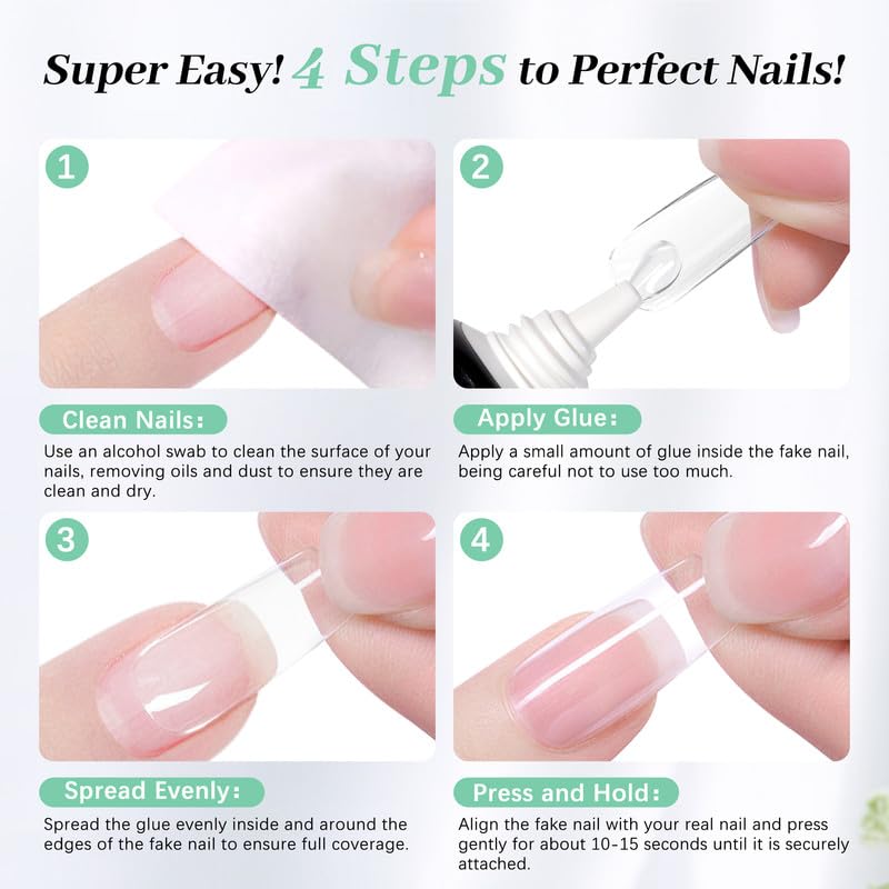 LEYKOSH Nail Glue for Press-Ons – 10s Dry Time, No Light Needed, 28+ Days Hold | 20g Total
