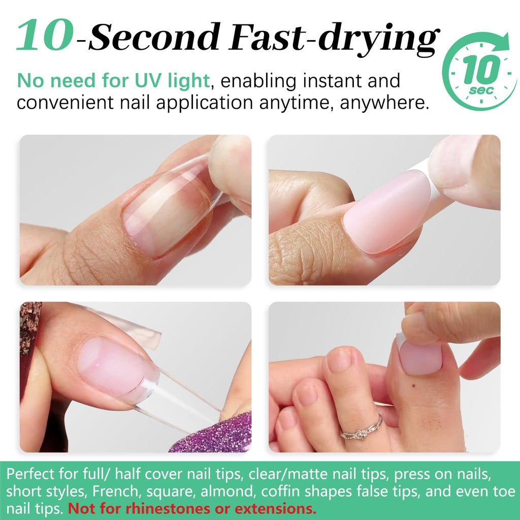 LEYKOSH Nail Glue for Press-Ons – 10s Dry Time, No Light Needed, 28+ Days Hold | 20g Total
