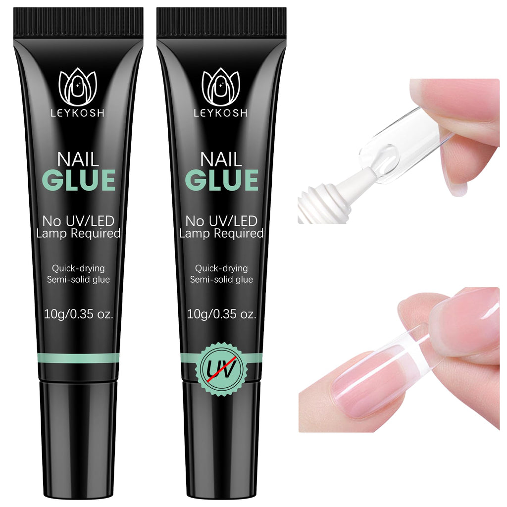 LEYKOSH Nail Glue for Press-Ons – 10s Dry Time, No Light Needed, 28+ Days Hold | 20g Total
