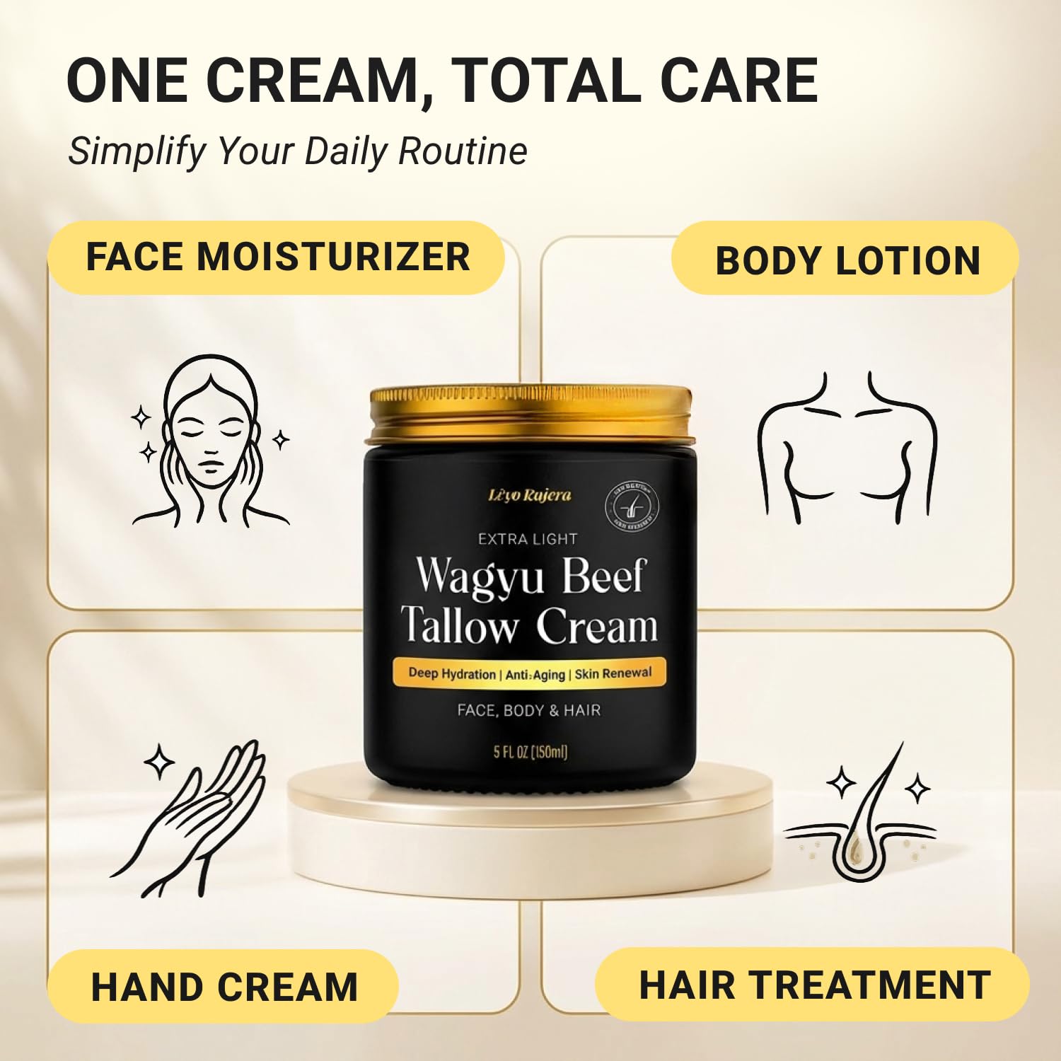 Lèyo Rujera Wagyu Beef Tallow Moisturizer 5oz – Non-Greasy Skin & Hair Hydration