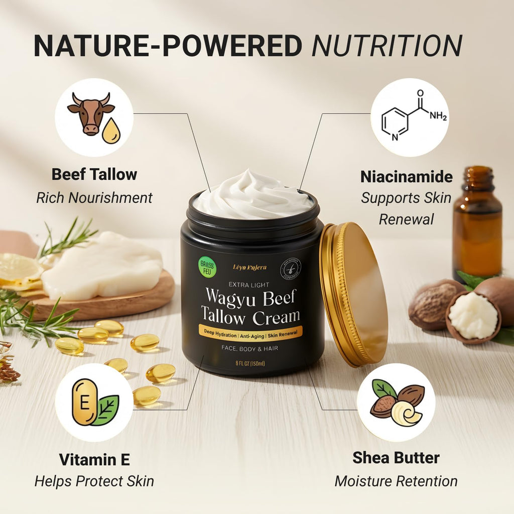 Lèyo Rujera Wagyu Beef Tallow Moisturizer 5oz – Non-Greasy Skin & Hair Hydration