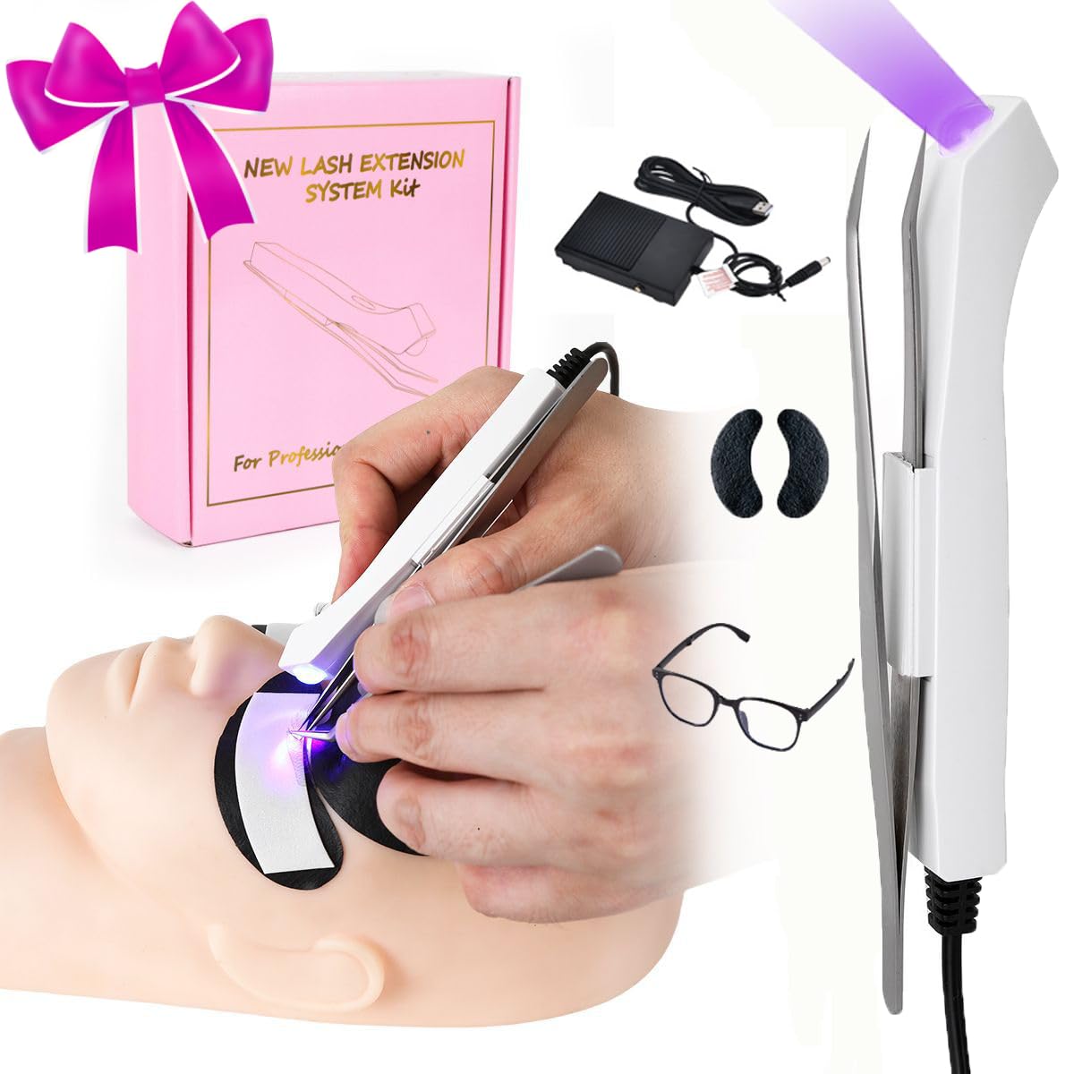 Lezekar UV Lash Lamp with Foot Pedal – Portable Lash & Nail Curing Light (White)