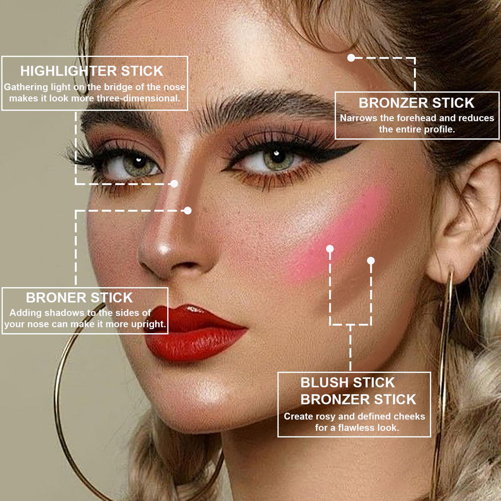 Lezero 3Pcs Contour Stick Kit in Light Fair | Highlighter, Blush & Bronzer
