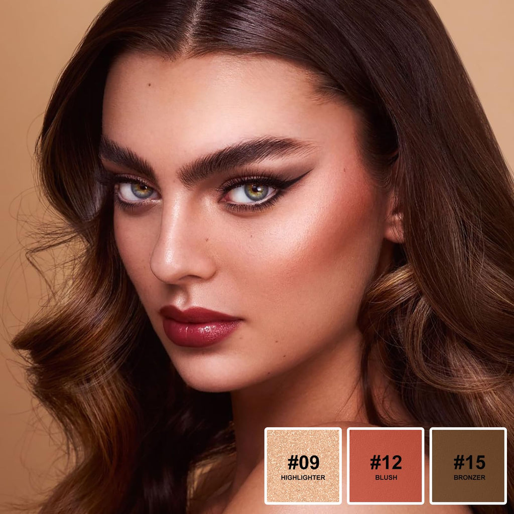 Lezero 3-Piece Contour Stick Kit (Medium) – Highlighter, Blush & Bronzer for Sculpted, Dewy to Matte Finish