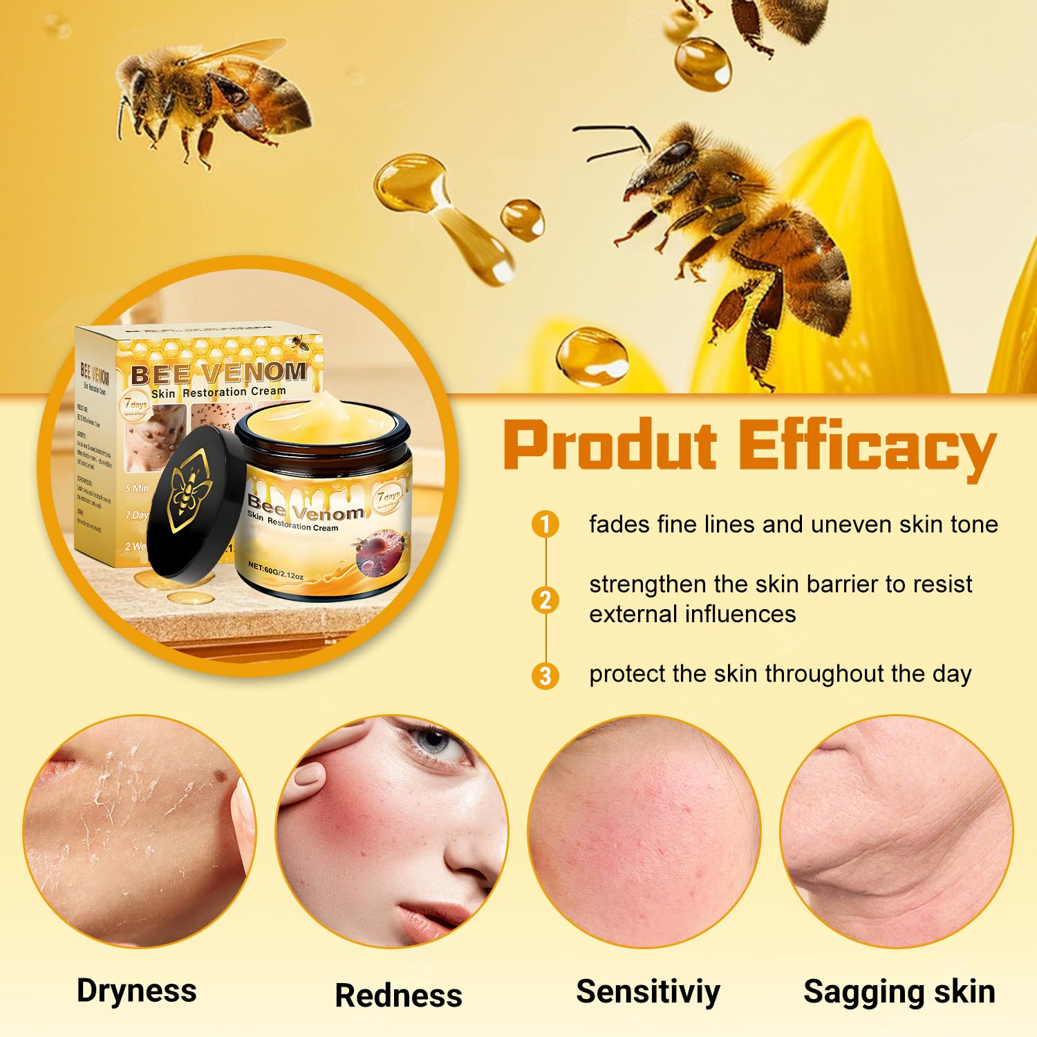 LHBMET Bee Venom Skin Restoration Cream – 2 Pack, Firming & Rejuvenating