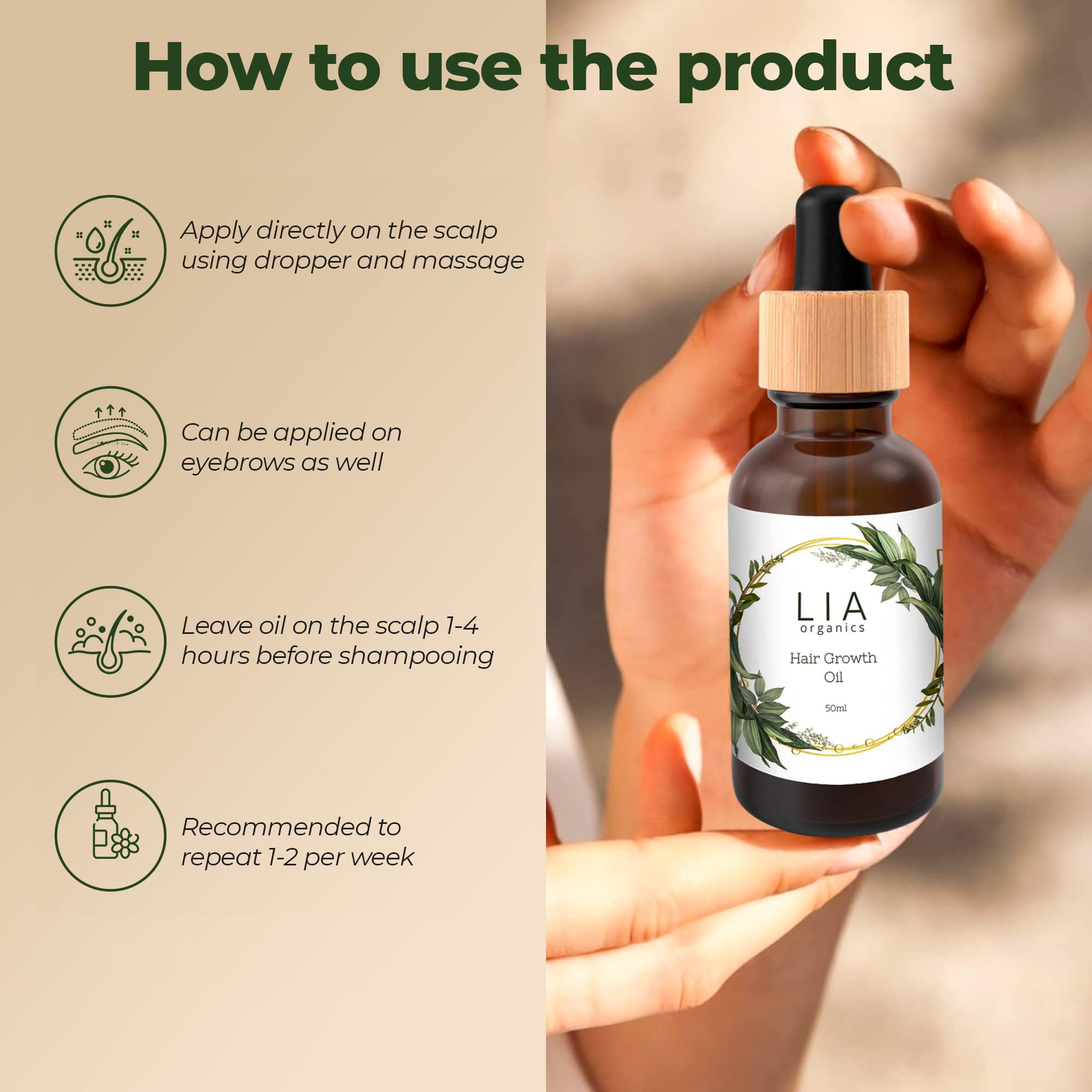 Lia Organics Hair Growth Oil – Organic, Vegan, Cruelty-Free | Rosemary & Castor & Pumpkin Seed Oils