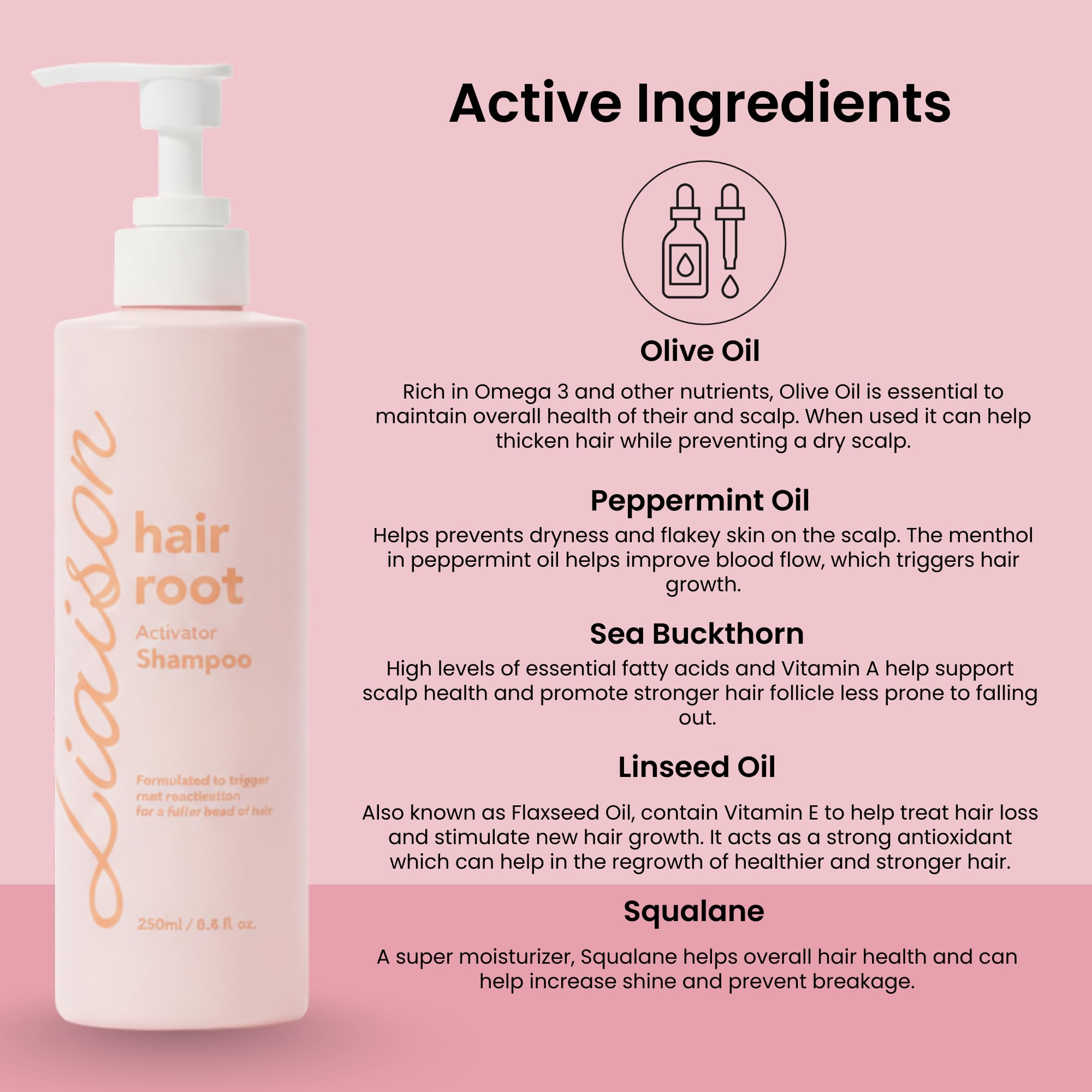 Liaison Hair Bond Shampoo with Sea Buckthorn, Olive & Peppermint Oil – Nourish, Hydrate, and Support Healthier-Looking Hair (1 Pack)