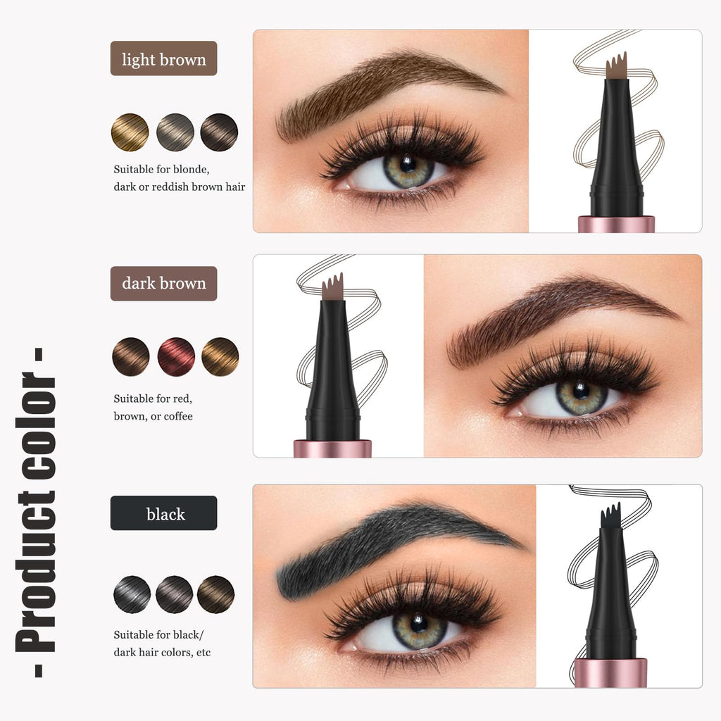 Liayozl Magic Eyebrow Pencil - Waterproof 4-Fork Tip for Natural Hair-Like Brows (Dark Brown)