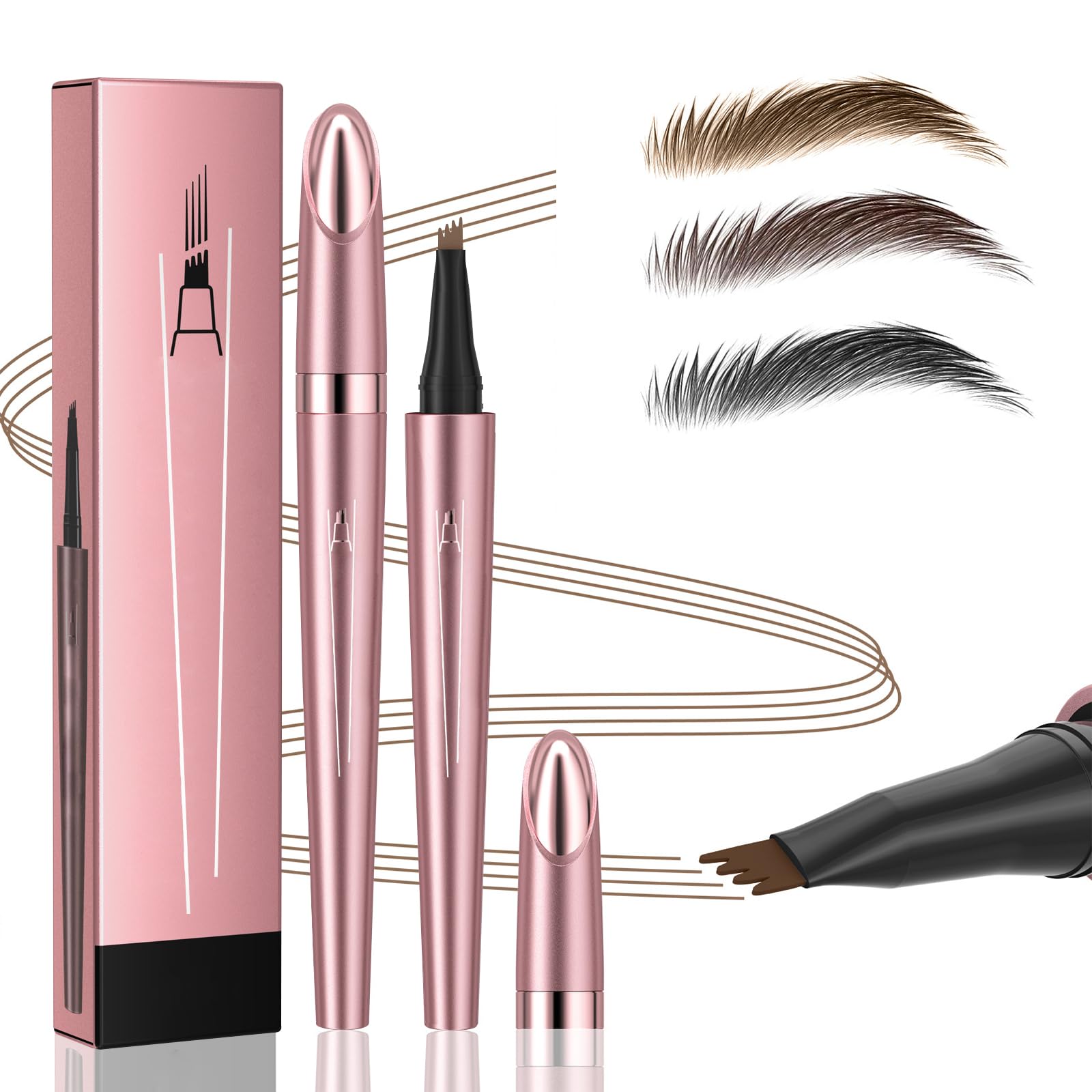 Liayozl Magic Eyebrow Pencil - Waterproof 4-Fork Tip for Natural Hair-Like Brows (Dark Brown)