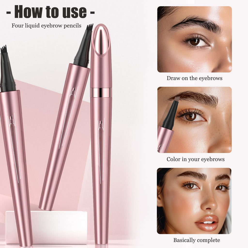 Liayozl Magic Eyebrow Pencil - Waterproof 4-Fork Tip for Natural Hair-Like Brows (Dark Brown)