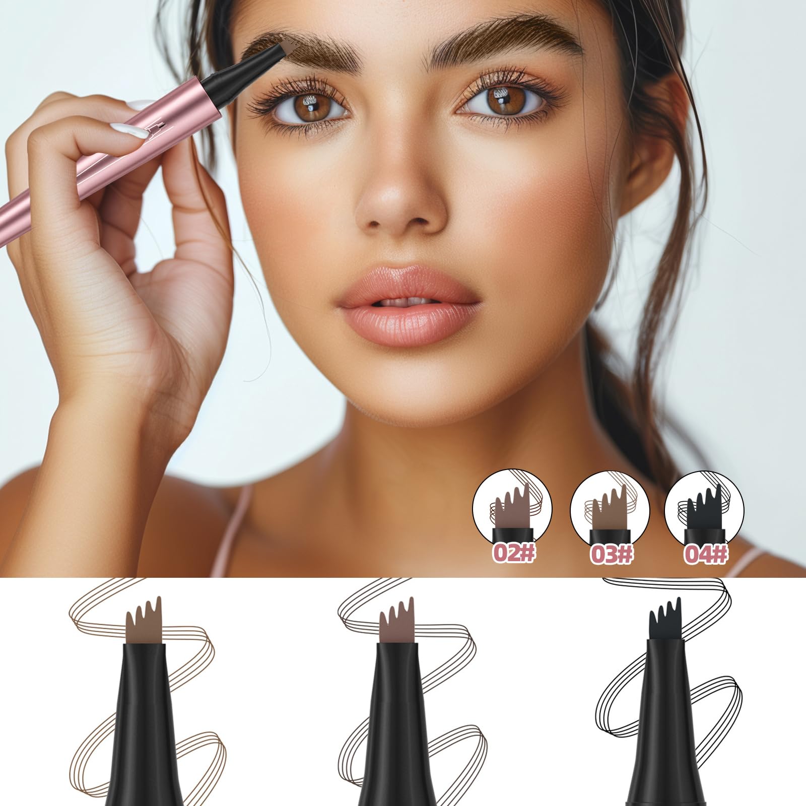 Liayozl Magic Eyebrow Pencil - Waterproof 4-Fork Tip for Natural Hair-Like Brows (Dark Brown)