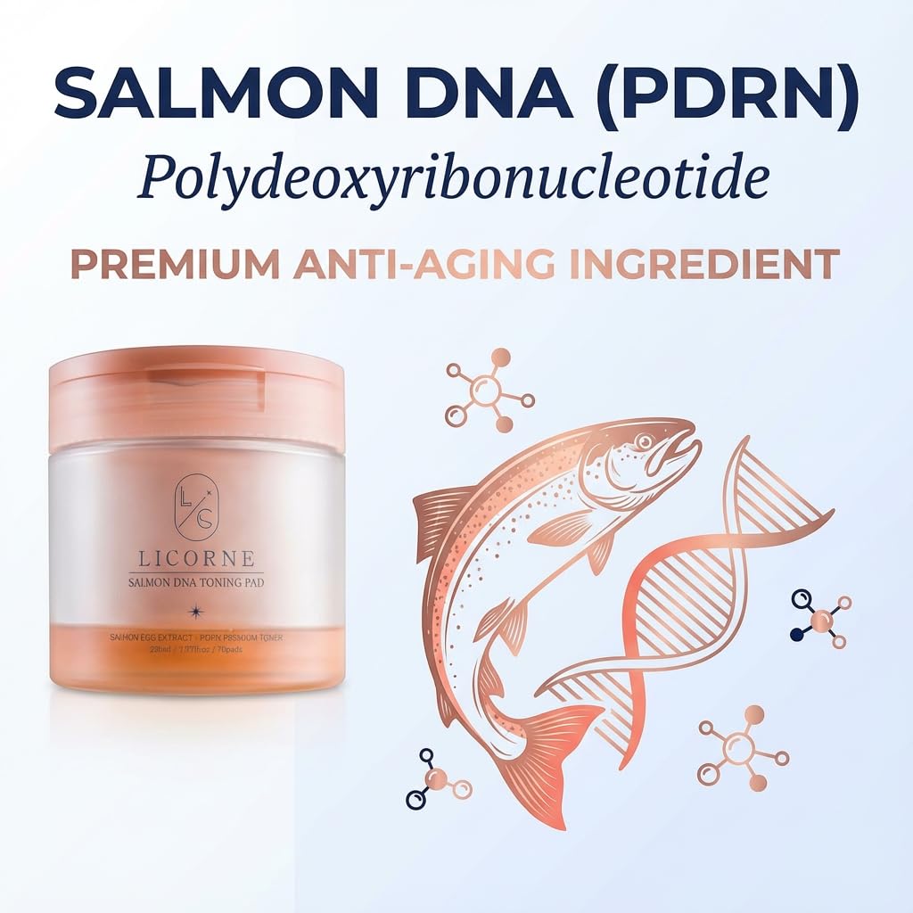 LICORNE Salmon DNA Toning Pads – PDRN Essence Toner for Glass Skin, Niacinamide & Adenosine, 70 Count