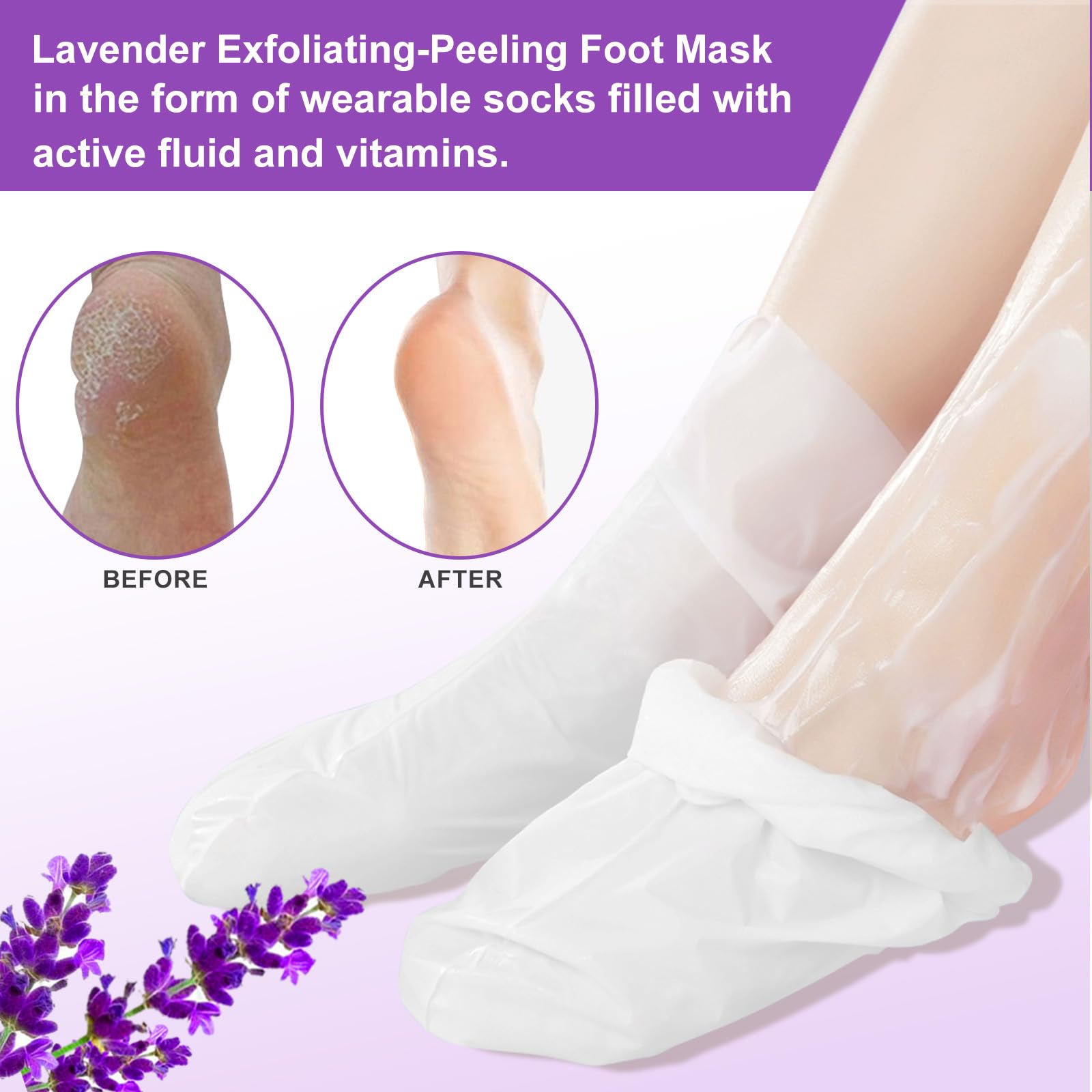 Liefiet Lavender Foot Peeling Mask 5 Pack – Exfoliate, Hydrate, Soft Feet