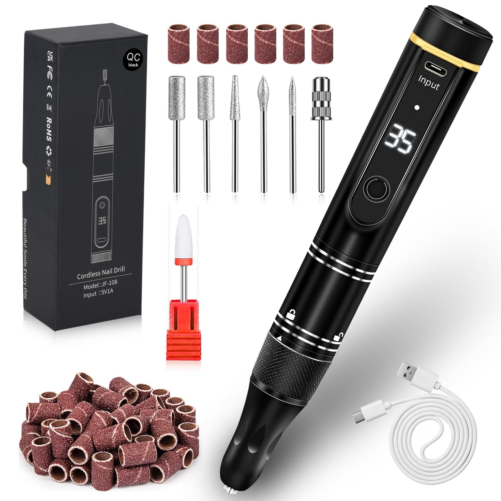 LIERKISS Cordless Nail Drill 35000RPM – Wireless Electric Nail File Kit